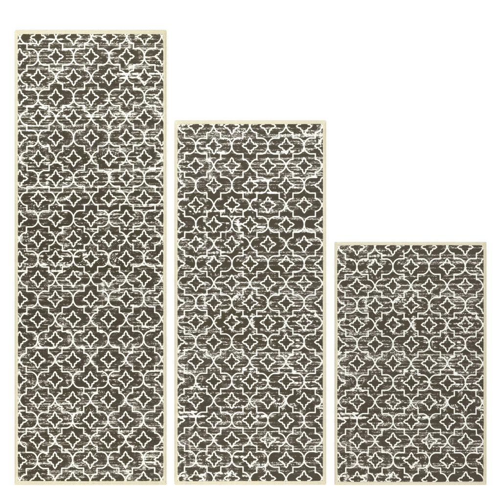 Brown Kitchen Rug Set 3 Piece, Non Slip Machine Washable Mats for Home Floor and Living Room