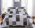 King Floral & Plaid Patchwork Quilt Set - Lightweight Reversible Bedspread - Grey & Black White Paisley Floral Quilt