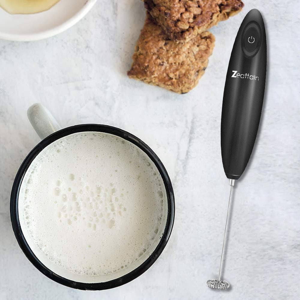 Milk Frother Handheld Mixer, Battery Operated Electric Whisk Foam Maker for Cappuccino,Latte,Coffee,Matcha & More - Black