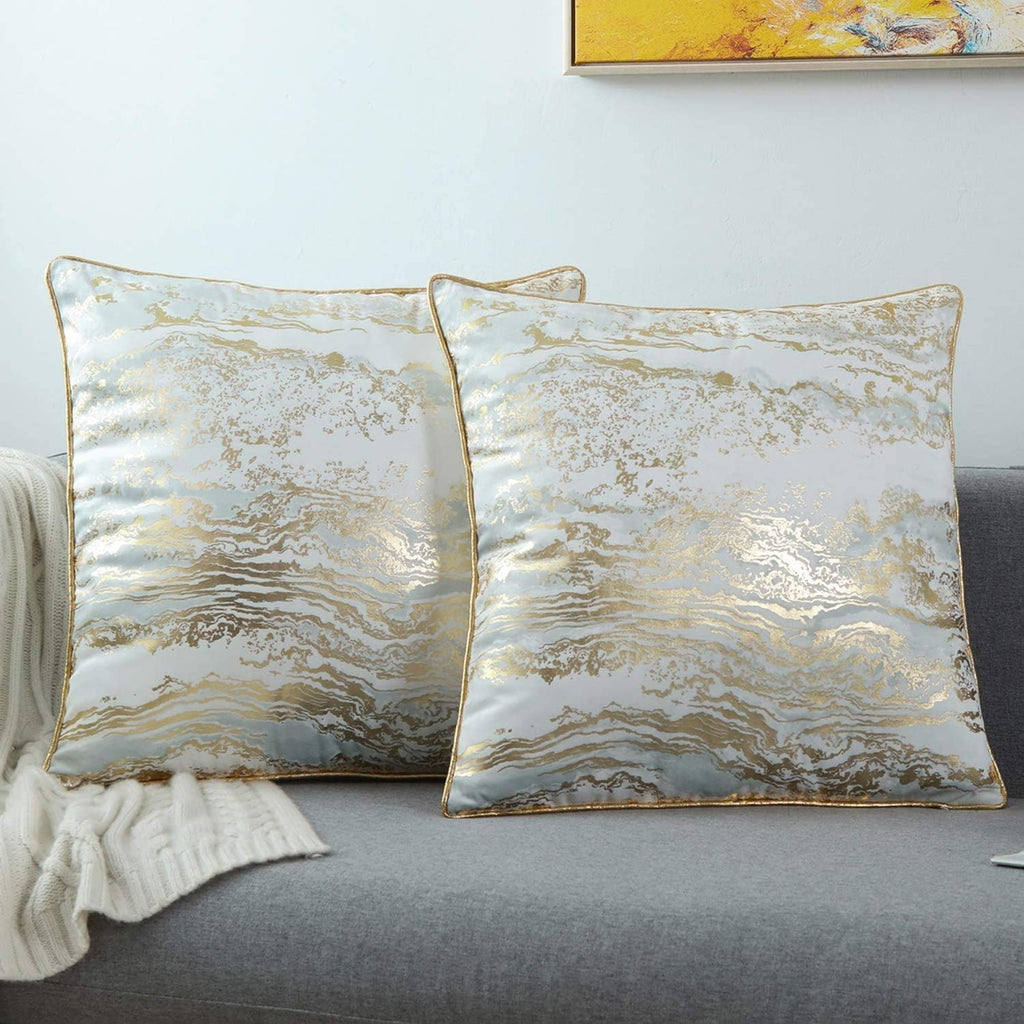 Throw Pillow Covers Cases, Pack of 2, Soft Decorative Luxury Velvet Cushion Covers for Living Room/Couch/Bed/Sofa/Chair/Home Decor Decorations, 18 X 18 (18S070-WH/GD, 45)