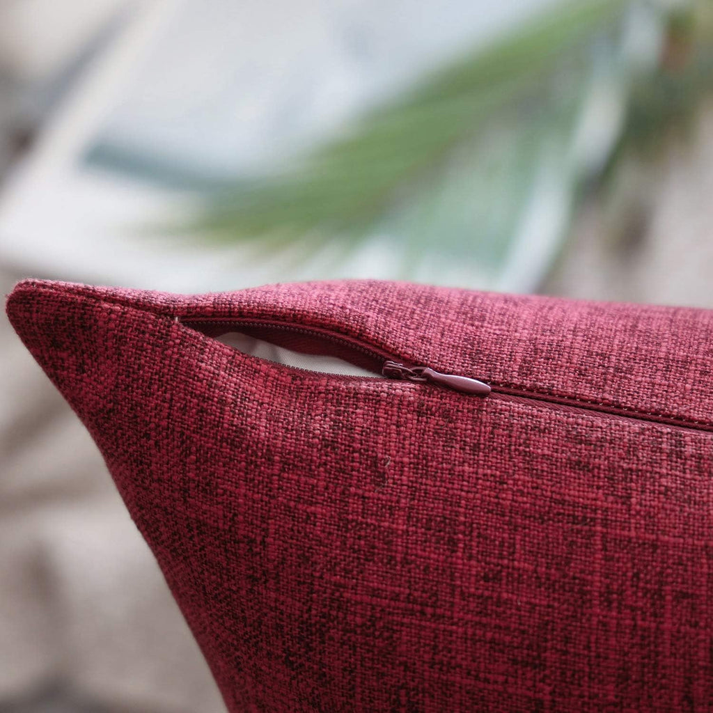 Throw Pillow Cover Textured Faux Linen Series Decorative Cushion Covers for Home Decor Sofa Pack of 2, Rose Red 18 X 18 Inches 45 X 45 Cm