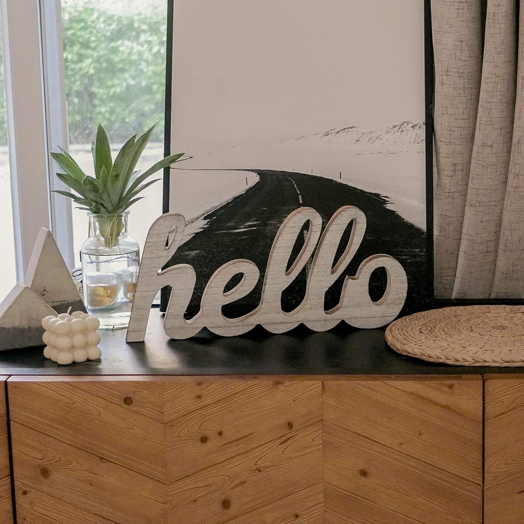 Wooden Letters Hello Sign Table Centerpiece White Farmhouse Decor Rustic Home Decor Inspirational Wall Art for Entryway Gallery Living Room Nursery
