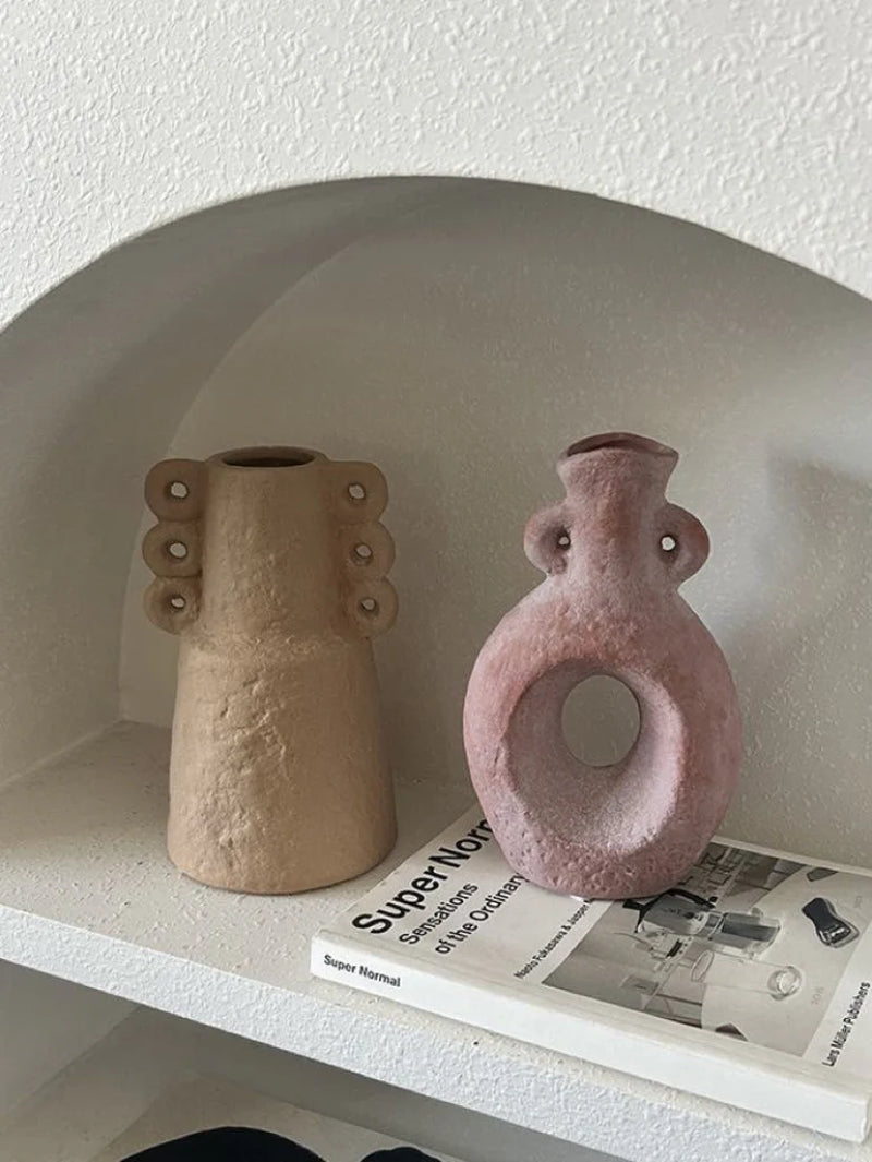 Handmade Wabi Sabi Abstract Pottery Vase, Crude Rustic Decorative Flower Vessel