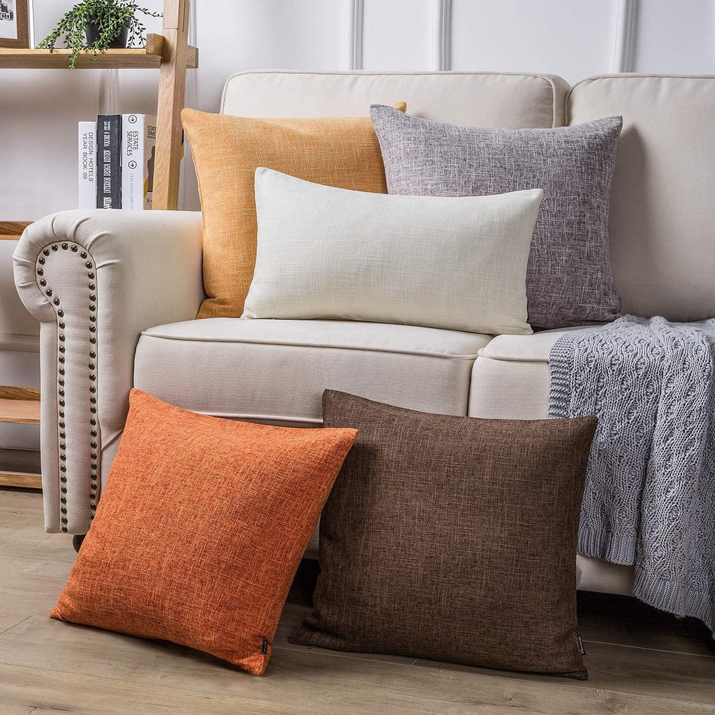 Throw Pillow Cover Textured Faux Linen Series Decorative Cushion Covers for Home Decor Sofa Pack of 2, Rose Red 18 X 18 Inches 45 X 45 Cm