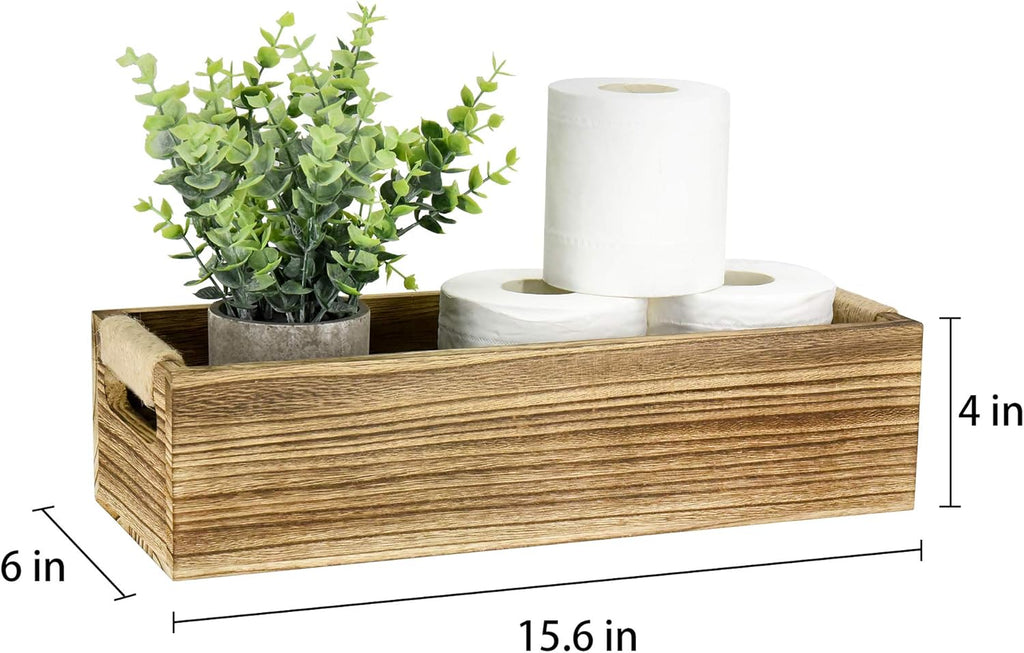 Bathroom Decor Box Toilet Paper Holder Wood Tank Box Paper Storage Basket with Artificial Flower Bathroom Kitchen Table Counter Funny Farmhouse Rustic Home Decor