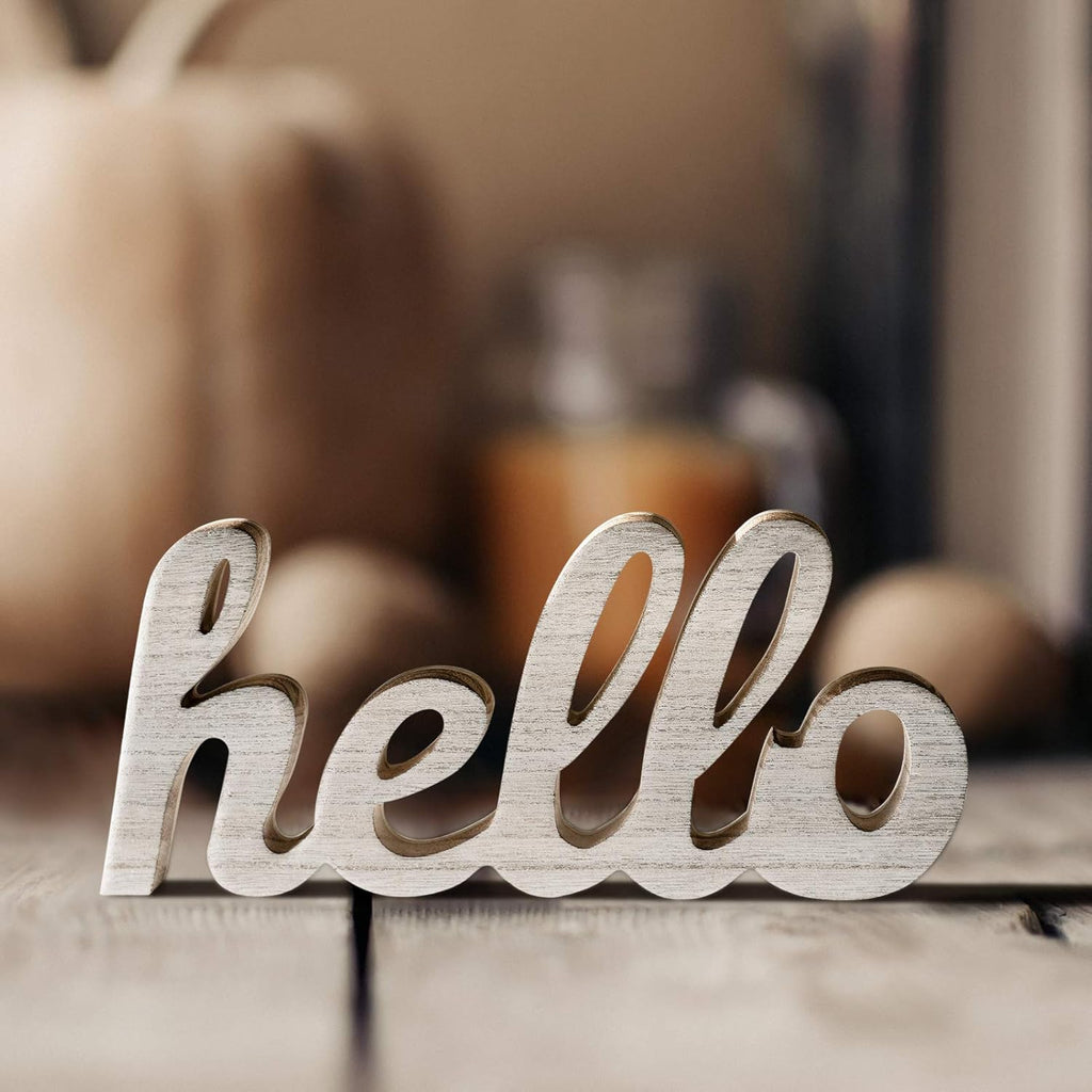 Wooden Letters Hello Sign Table Centerpiece White Farmhouse Decor Rustic Home Decor Inspirational Wall Art for Entryway Gallery Living Room Nursery