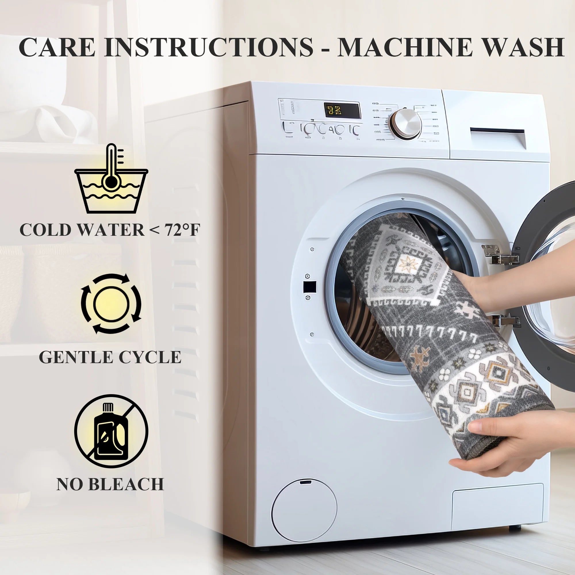 Vintage Kitchen Rug Set, 3 Piece Non-Slip Kitchen Mat Machine Washable Runner Rug for Home Floor and Living Room, Gray/White