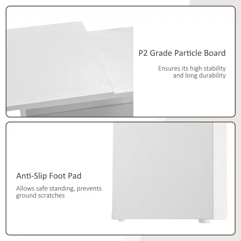 46 In. L-Shaped White Writing Computer Desk with Storage Shelves and Cabinet
