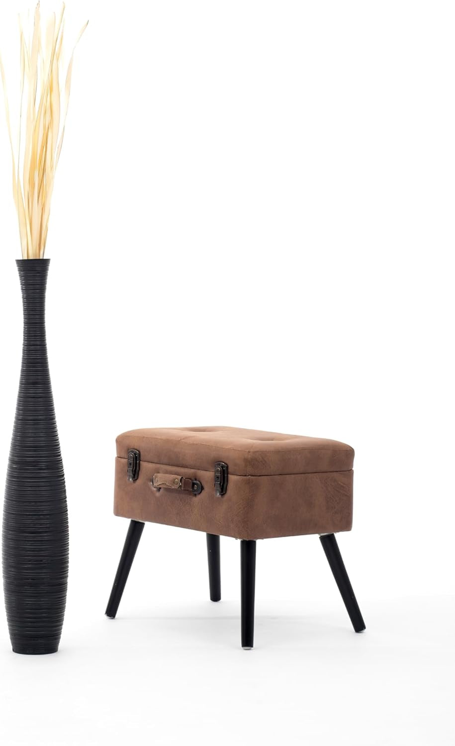 Large Black Home Decor Floor Vase - Wooden 34 Inch Tall Farmhouse Decor Flower Holder for Fake Plant and Pampas Grass