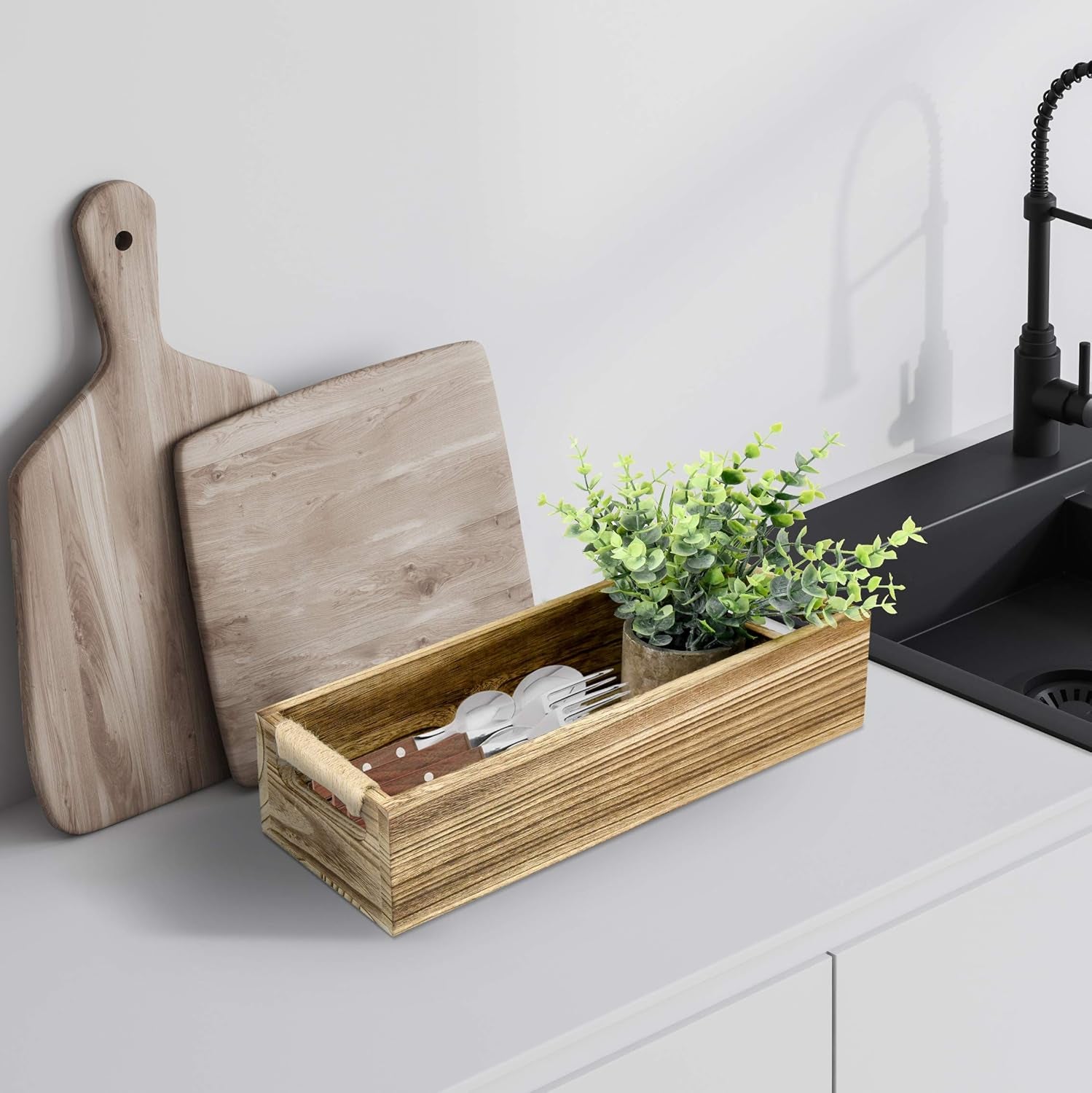 Bathroom Decor Box Toilet Paper Holder Wood Tank Box Paper Storage Basket with Artificial Flower Bathroom Kitchen Table Counter Funny Farmhouse Rustic Home Decor