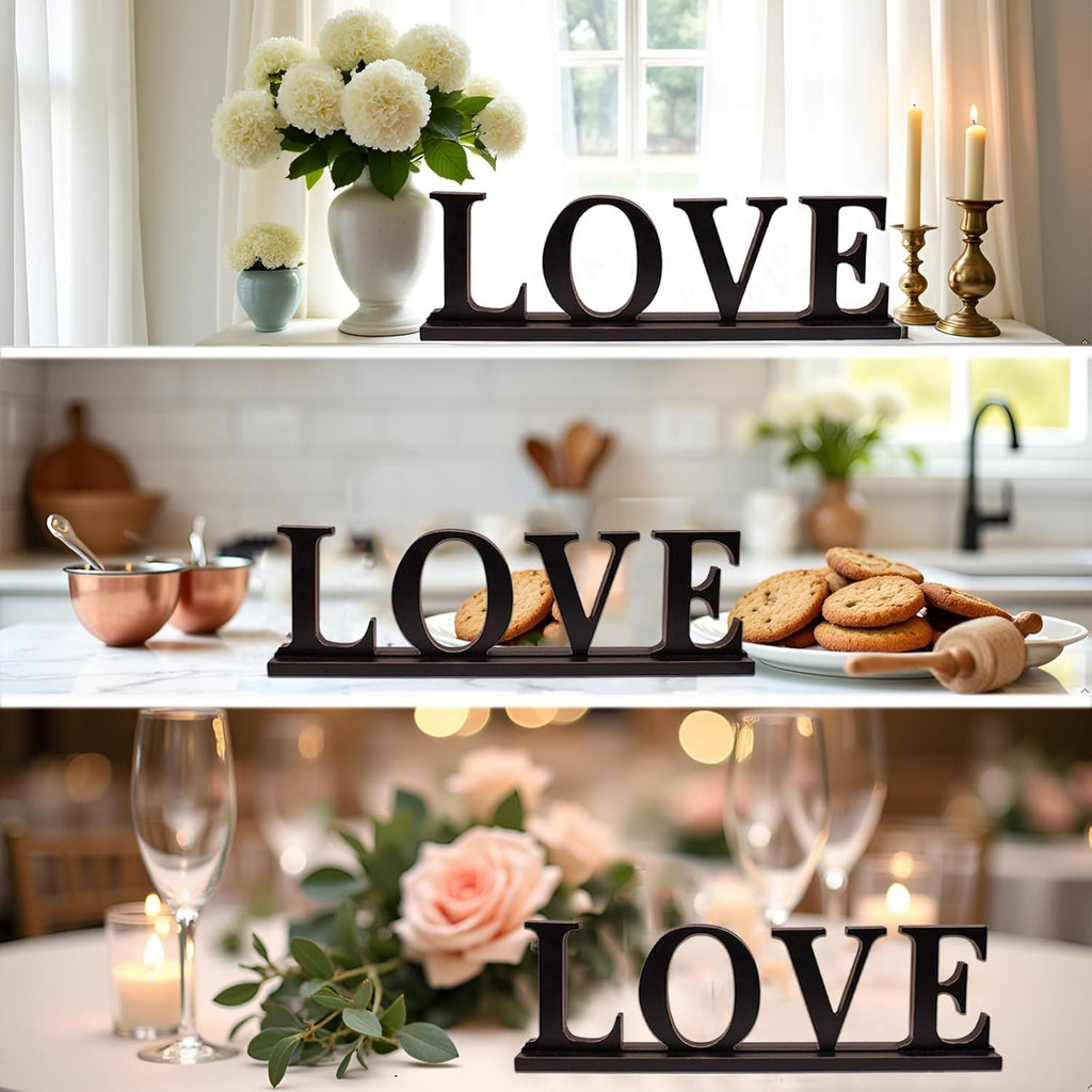 Wood Love Sign Home Decor for Table Mantel Shelf, Free Standing Cutout Block Letter Centerpiece for Valentine'S Day Gifts, Wedding, Room Decoration