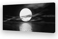S06462 Wall Art Canvas Sea White Full Moon in Night Picture Canvas Poster Print Black and White Ocean for Living Room Bedroom Kitchen Home Decorations Framed Artwork