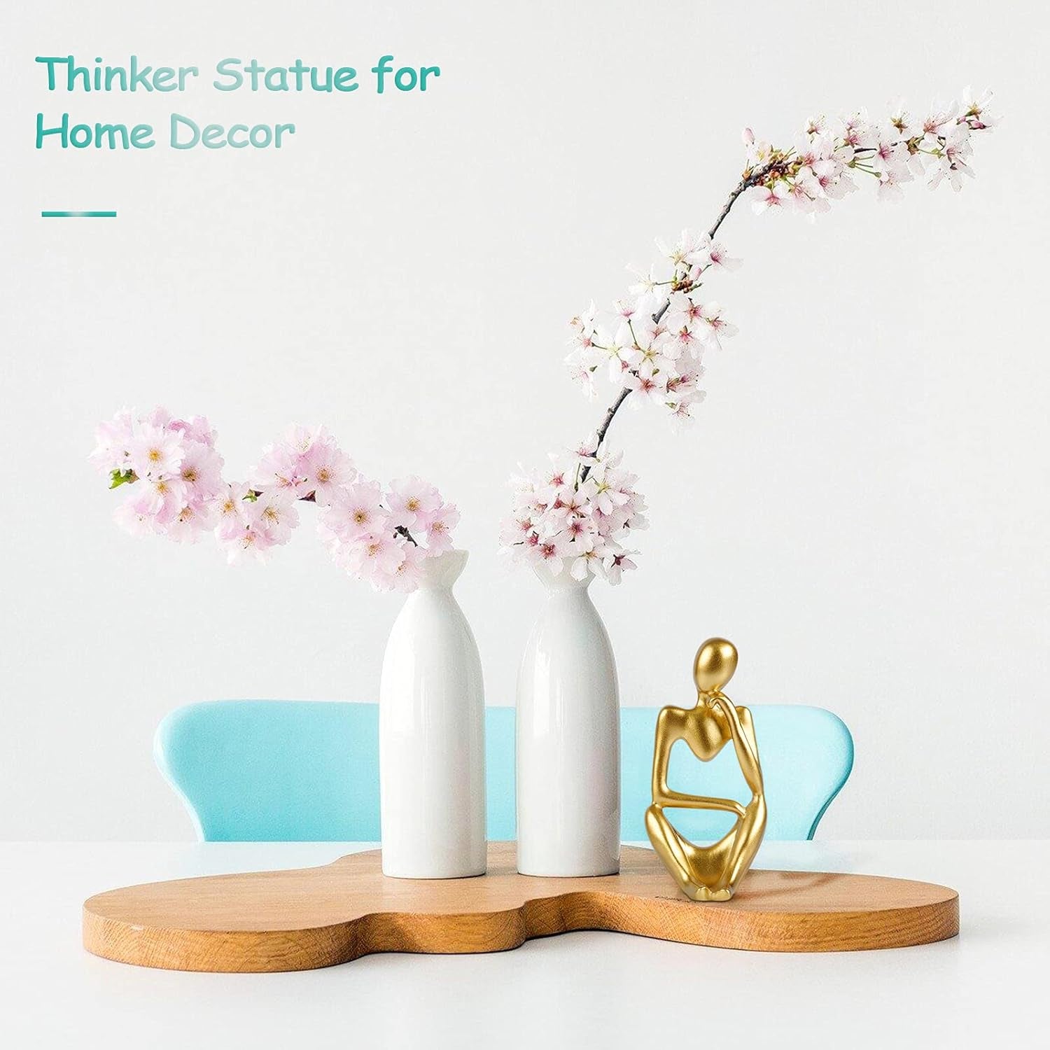 the Thinker Statue Abstract Sculpture Resin Statues for Home Decor Modern Home Office Shelf Desktop Bookshelf Decor Set of 3 (Gold)