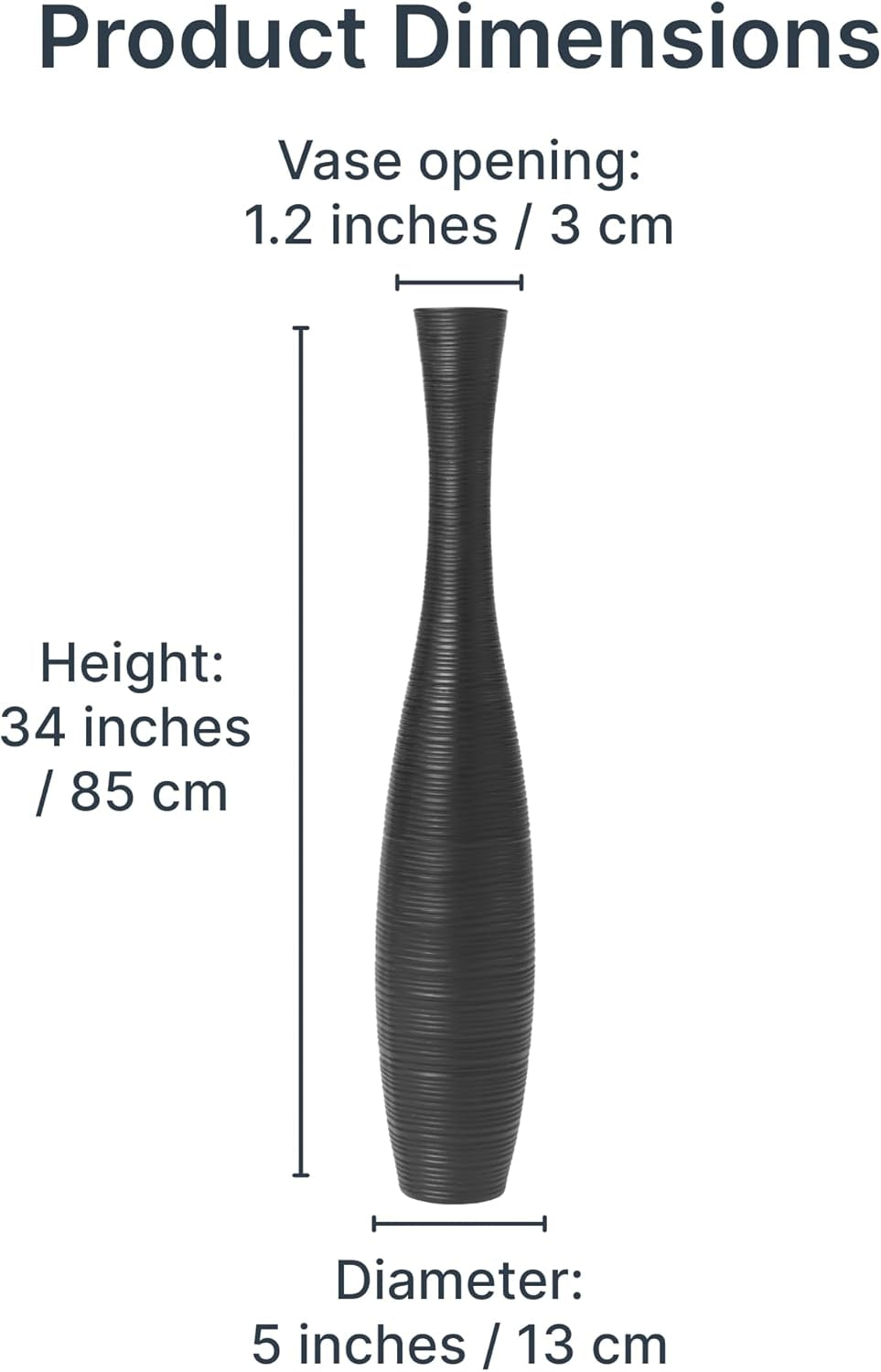 Large Black Home Decor Floor Vase - Wooden 34 Inch Tall Farmhouse Decor Flower Holder for Fake Plant and Pampas Grass