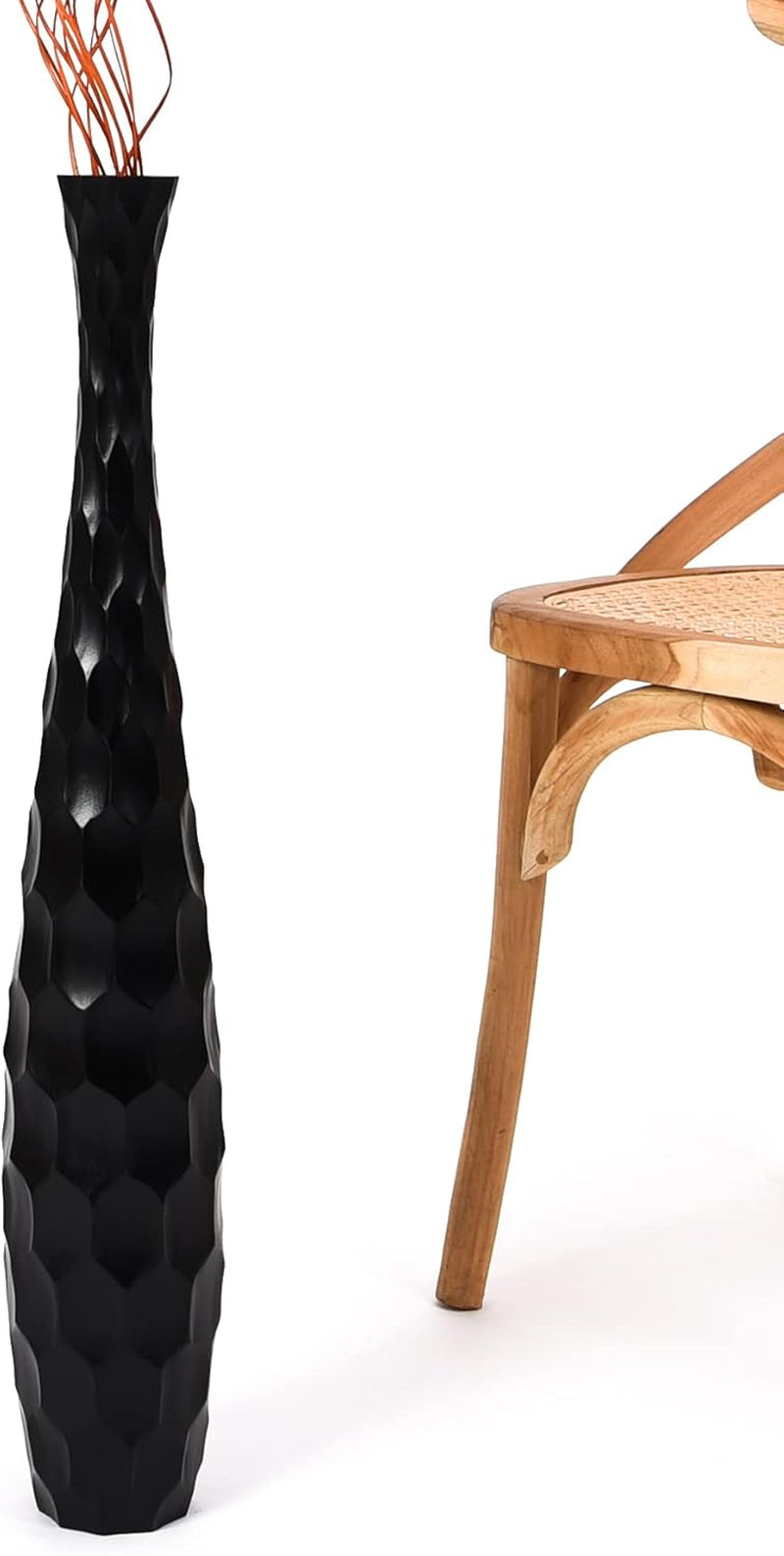Large Black Home Decor Floor Vase - Wooden 26 Inch Tall Farmhouse Decor Flower Holder for Fake Plant and Pampas Grass