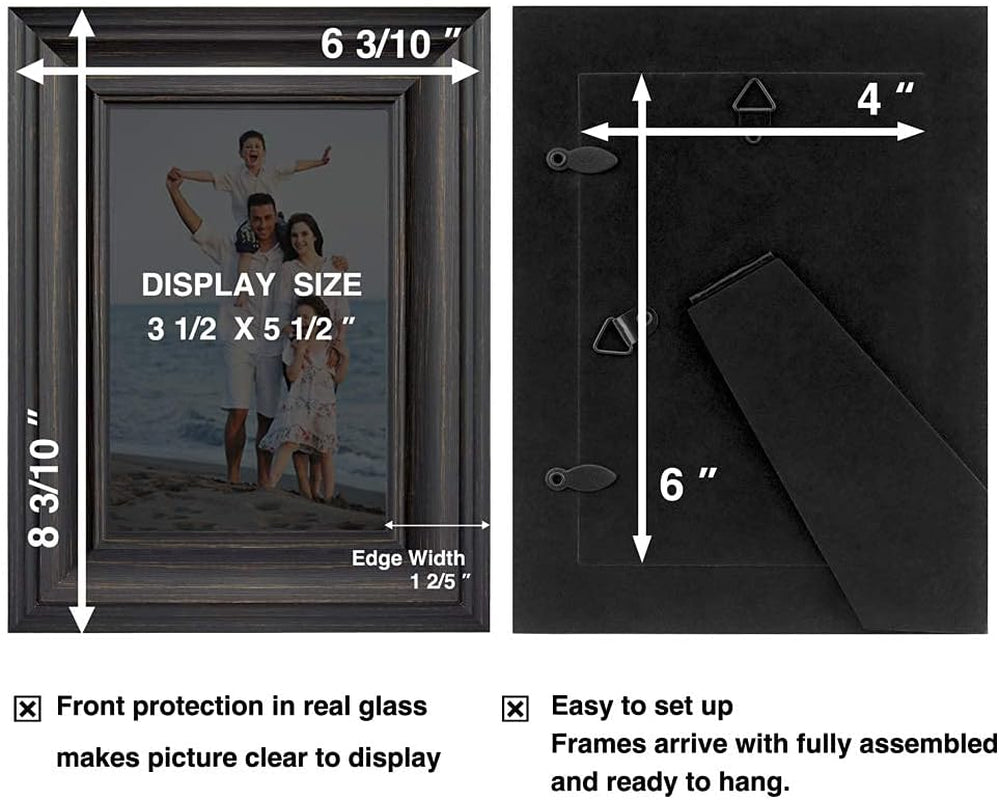 4X6 Picture Frames (3 Pack, Black Wood Grain) Rustic Photo Frame Set with High Definition Glass for Wall Mount & Table Top Display
