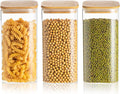50 Oz Glass Canisters with Airtight Bamboo Lid(3 Pack), Food Storage Jar for Kitchen, Dry Food Containers for Serving Tea, Coffee, and More