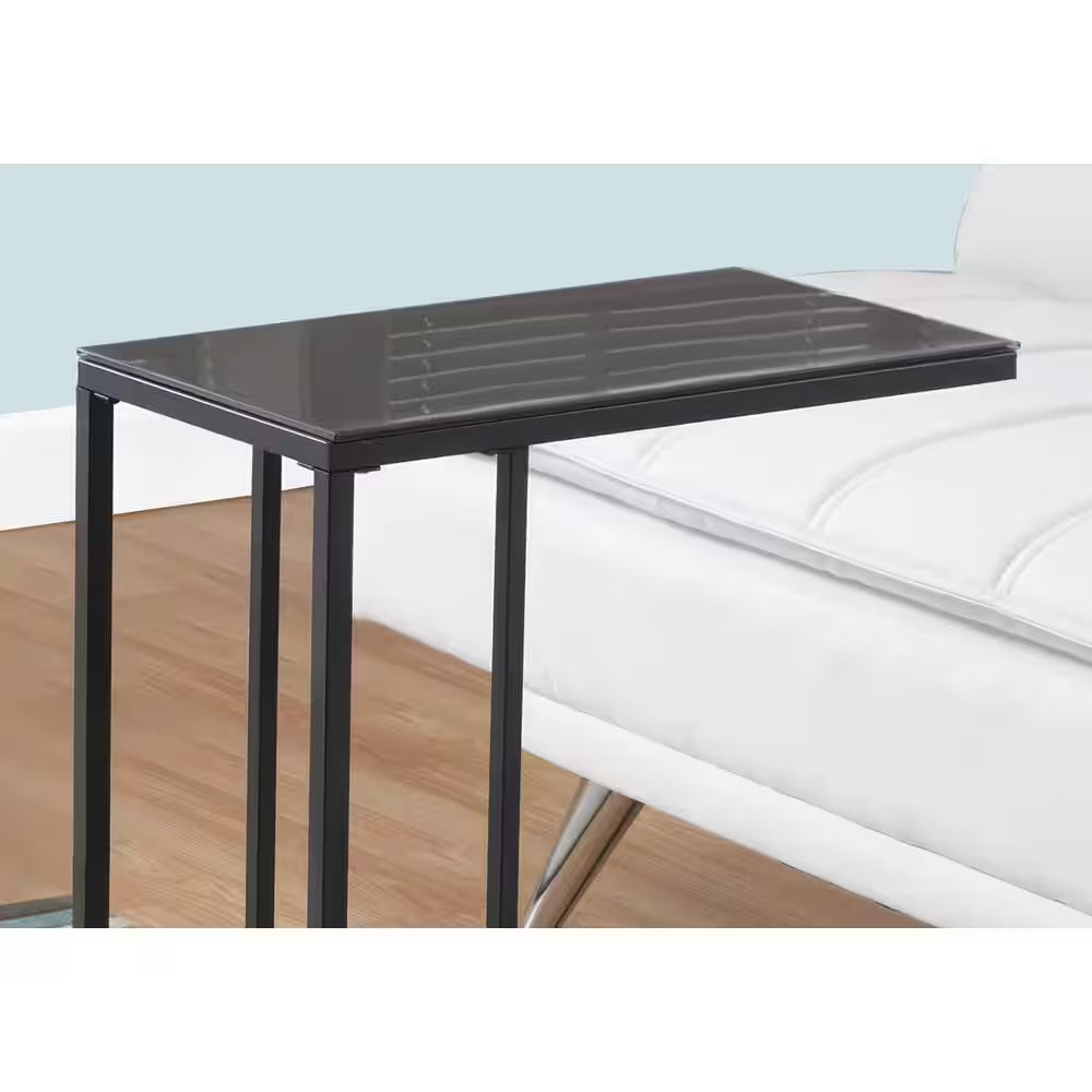 Black Metal and Glass Top Accent Table