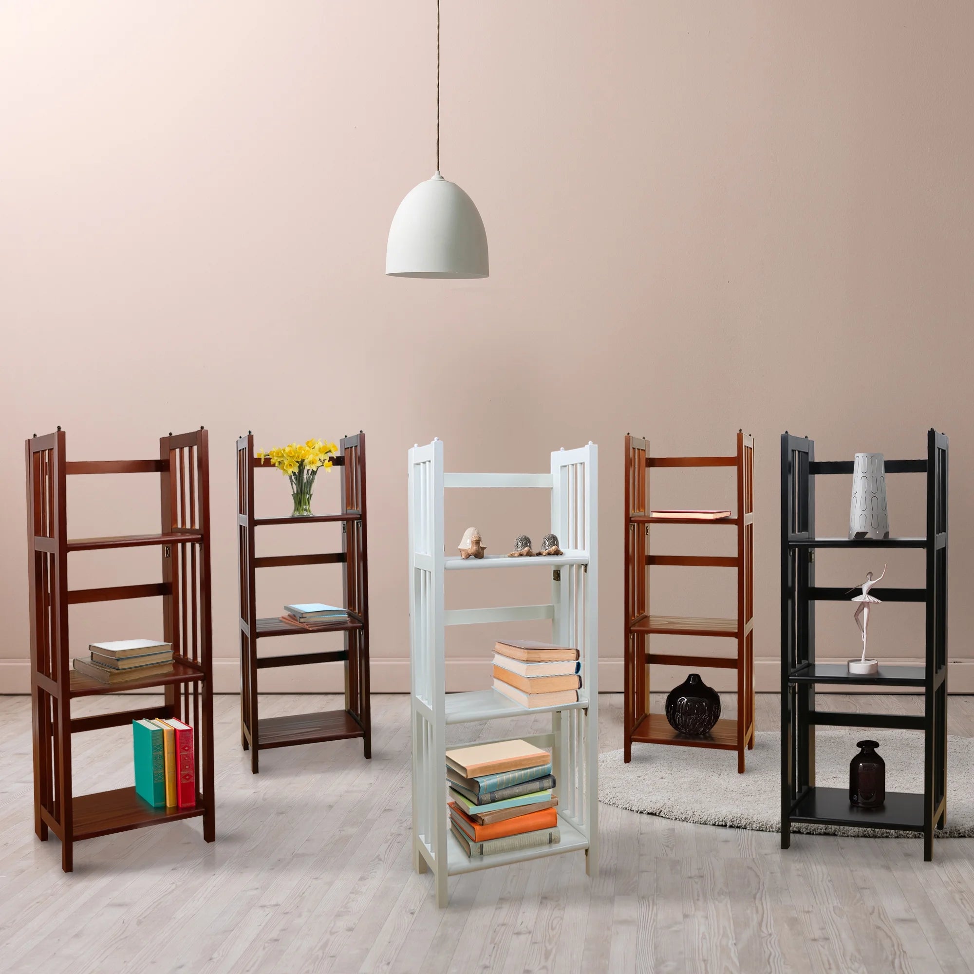 3 Shelf 14 Inch Folding Office Furniture Wood Bookcase, Mahogany