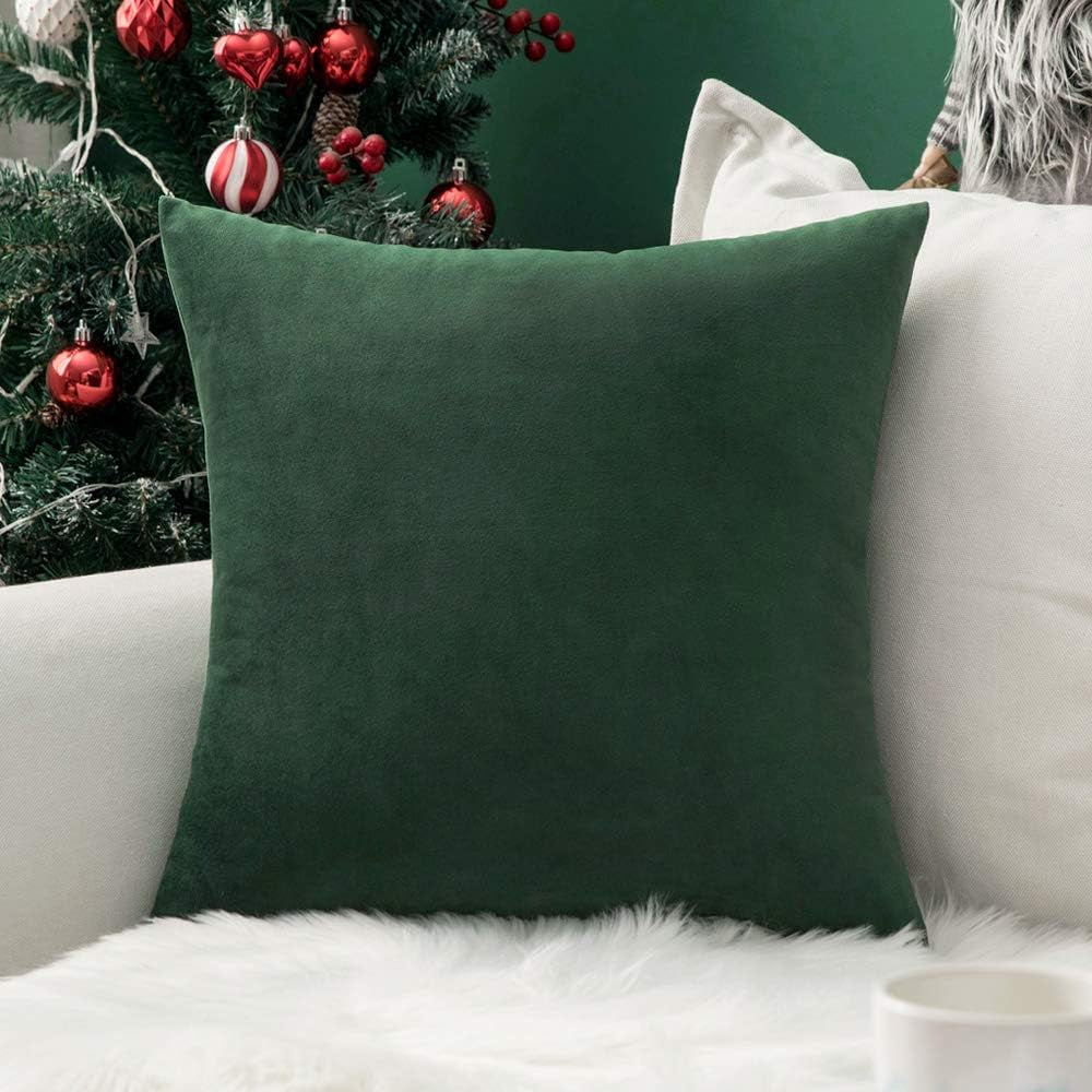 Velvet Pillow Cover Soft Luxury Christmas Decorative Throw Pillow Cover Eruo Sham Single Rectangle Cushion Case Home Decor for Couch Sofa Bedroom,24X24 Inch Army Green