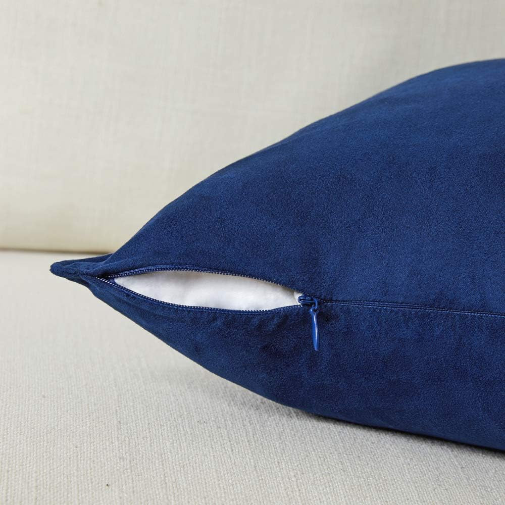 2 Packs Premium Faux Suede Decorative Throw Pillow Covers, Super Soft Square Pillow Case,Solid Cushion Cover for Couch/Sofa/Bedroom (18" X 18", Set of 2, Navy Blue)
