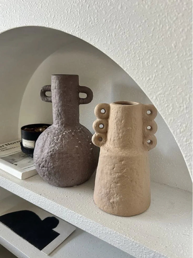 Handmade Wabi Sabi Abstract Pottery Vase, Crude Rustic Decorative Flower Vessel
