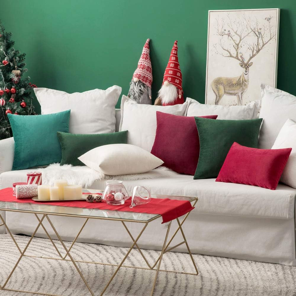 Velvet Pillow Cover Soft Luxury Christmas Decorative Throw Pillow Cover Eruo Sham Single Rectangle Cushion Case Home Decor for Couch Sofa Bedroom,24X24 Inch Army Green