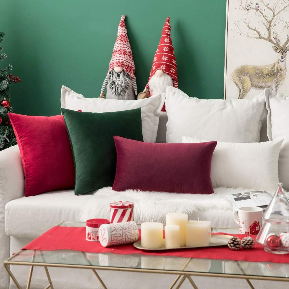 Velvet Pillow Cover Soft Luxury Christmas Decorative Throw Pillow Cover Eruo Sham Single Rectangle Cushion Case Home Decor for Couch Sofa Bedroom,24X24 Inch Army Green