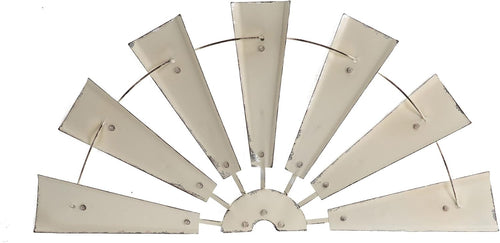 32" Rustic Galvanized Metal Half Windmill Wall Sculpture Farmhouse Wall Art Home Decor, Beige