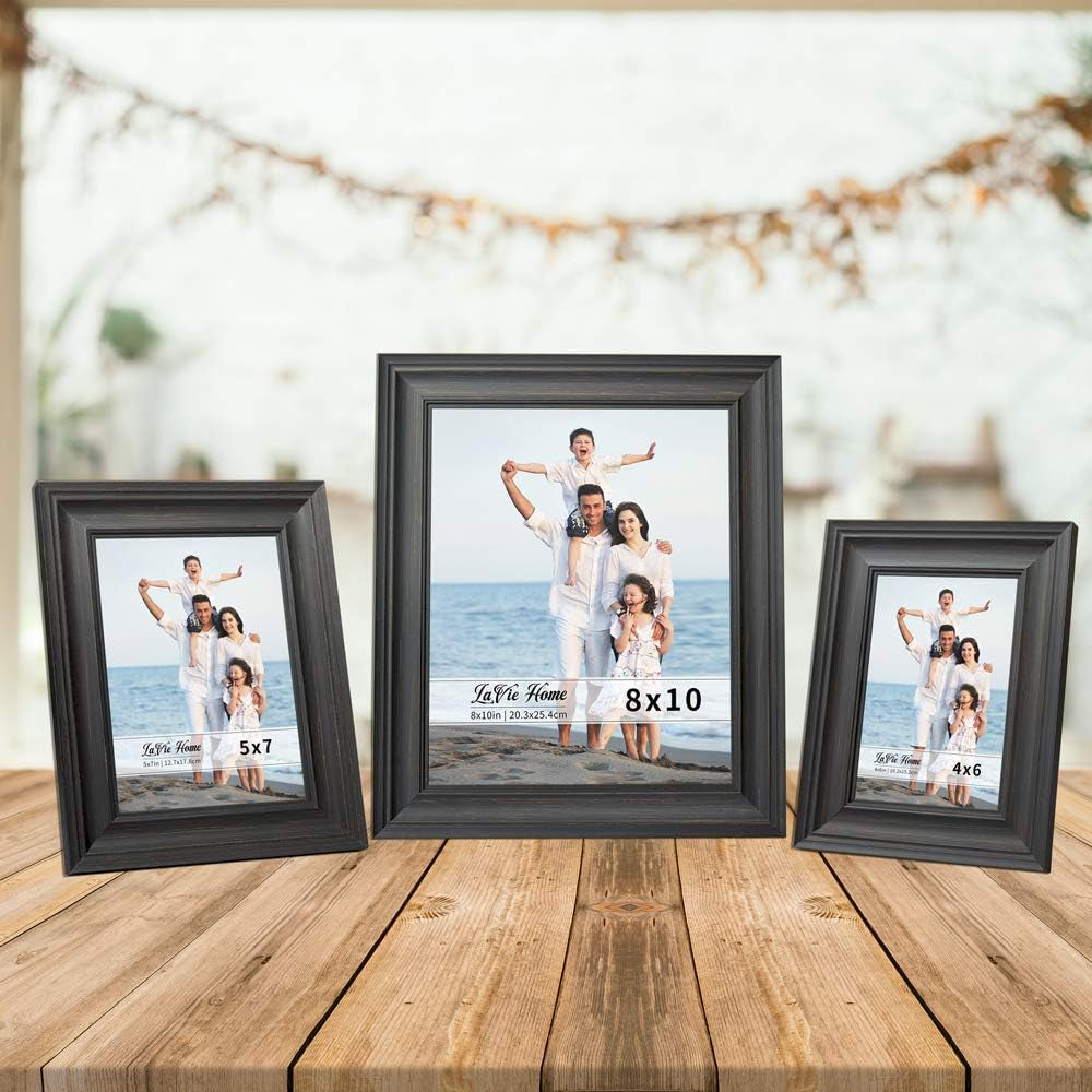 4X6 Picture Frames (3 Pack, Black Wood Grain) Rustic Photo Frame Set with High Definition Glass for Wall Mount & Table Top Display