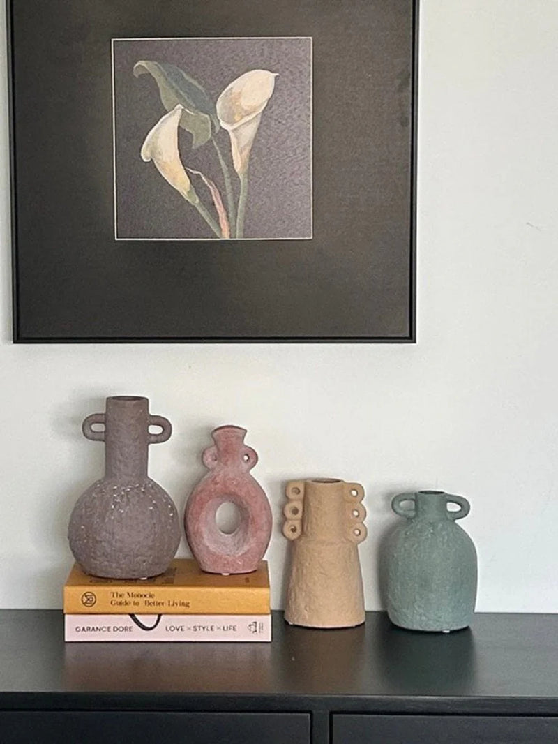 Handmade Wabi Sabi Abstract Pottery Vase, Crude Rustic Decorative Flower Vessel