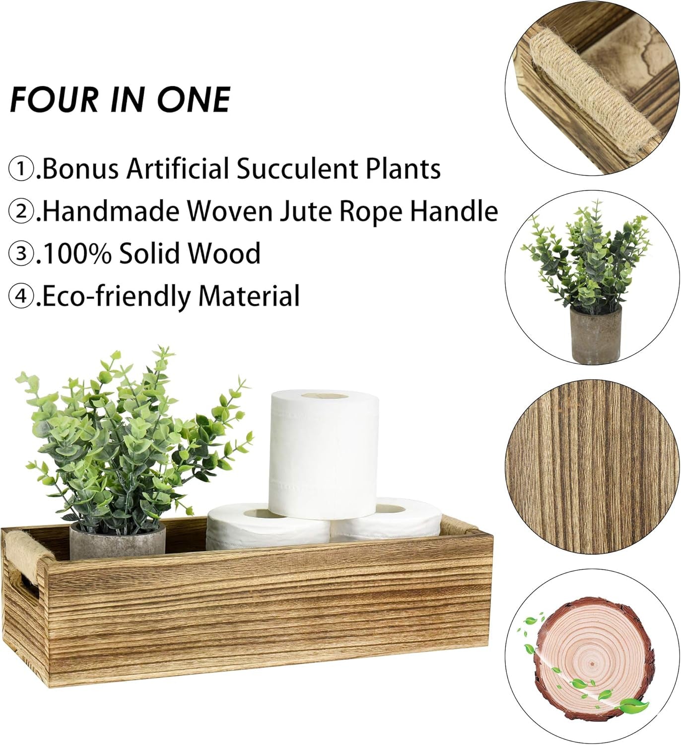 Bathroom Decor Box Toilet Paper Holder Wood Tank Box Paper Storage Basket with Artificial Flower Bathroom Kitchen Table Counter Funny Farmhouse Rustic Home Decor