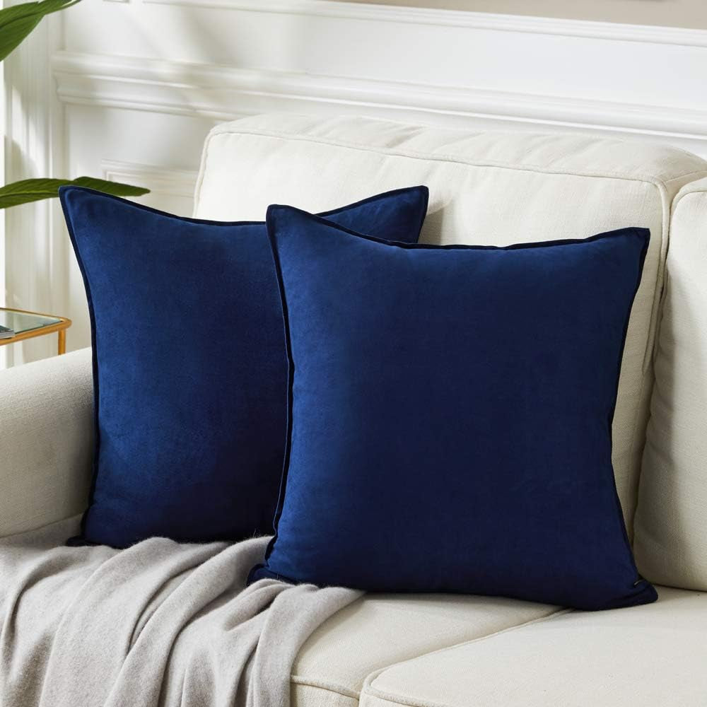 2 Packs Premium Faux Suede Decorative Throw Pillow Covers, Super Soft Square Pillow Case,Solid Cushion Cover for Couch/Sofa/Bedroom (18" X 18", Set of 2, Navy Blue)