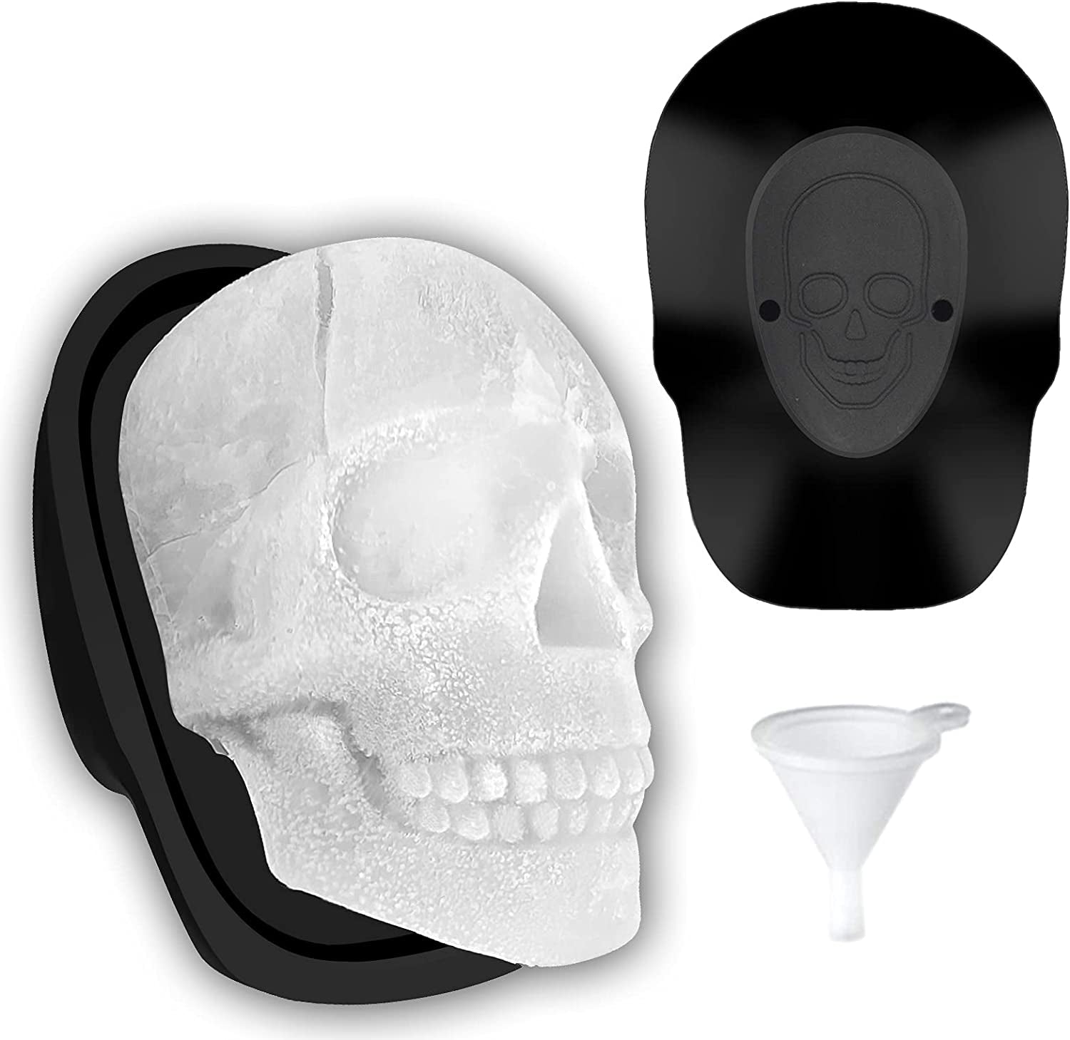 Extra Large 3D Skull Ice Cube Mold Silicone Ice Molds for Whiskey Ice Cube Trays with Funnel for Big Mouth Cup Skull Ice Maker with Resin Chocolate Sugar Whiskey Ice Mold for Parties (1 PCS)