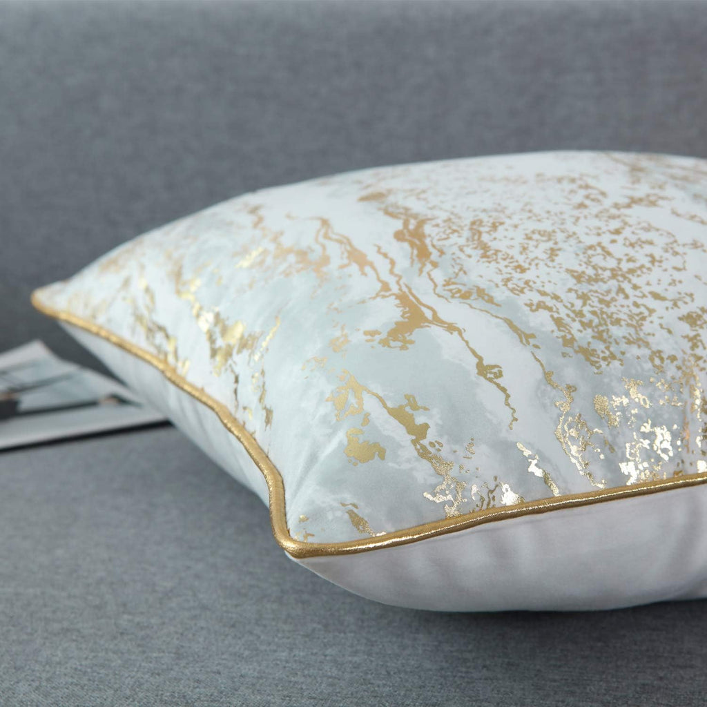 Throw Pillow Covers Cases, Pack of 2, Soft Decorative Luxury Velvet Cushion Covers for Living Room/Couch/Bed/Sofa/Chair/Home Decor Decorations, 18 X 18 (18S070-WH/GD, 45)