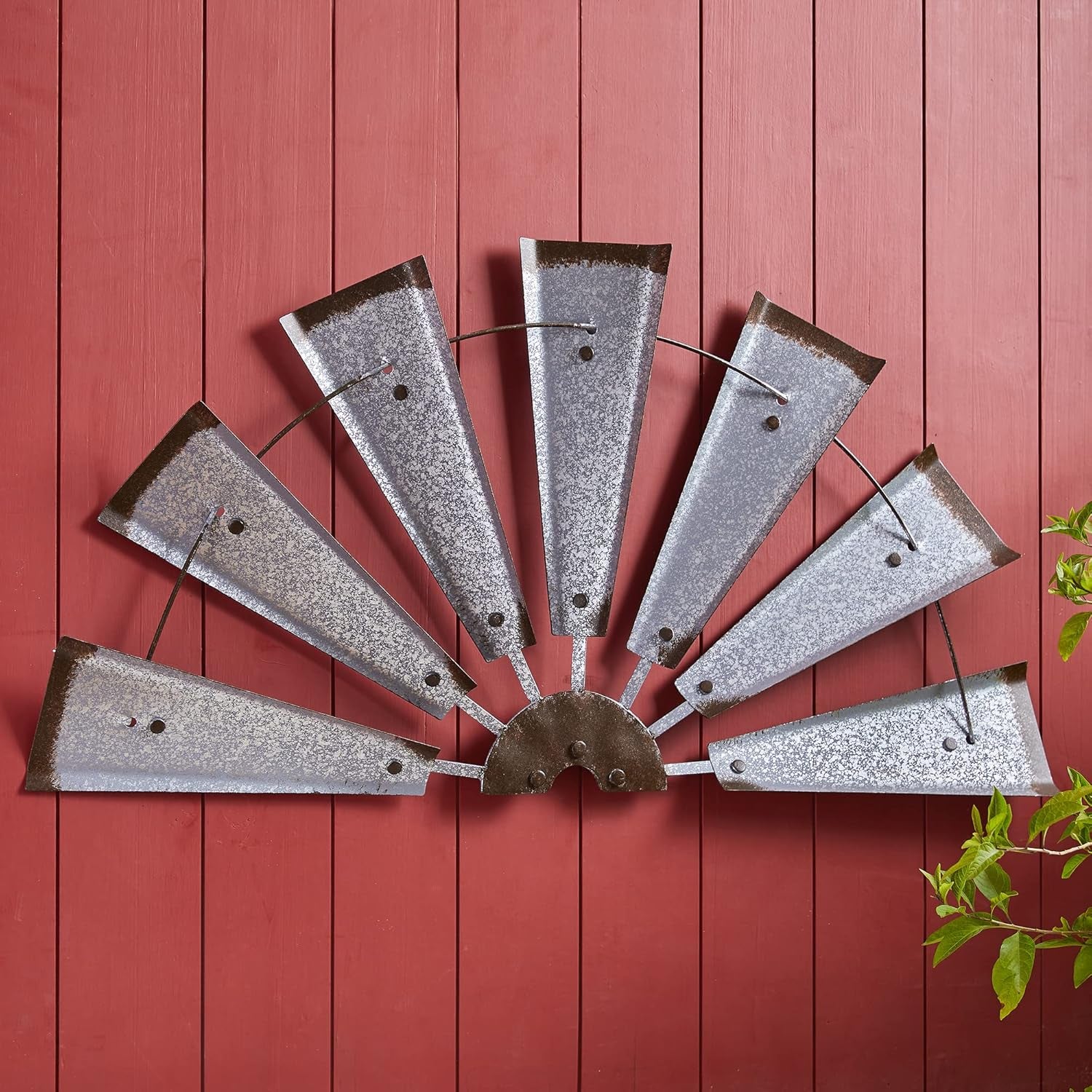 32" Rustic Galvanized Metal Half Windmill Wall Sculpture Farmhouse Wall Art Home Decor, Silver