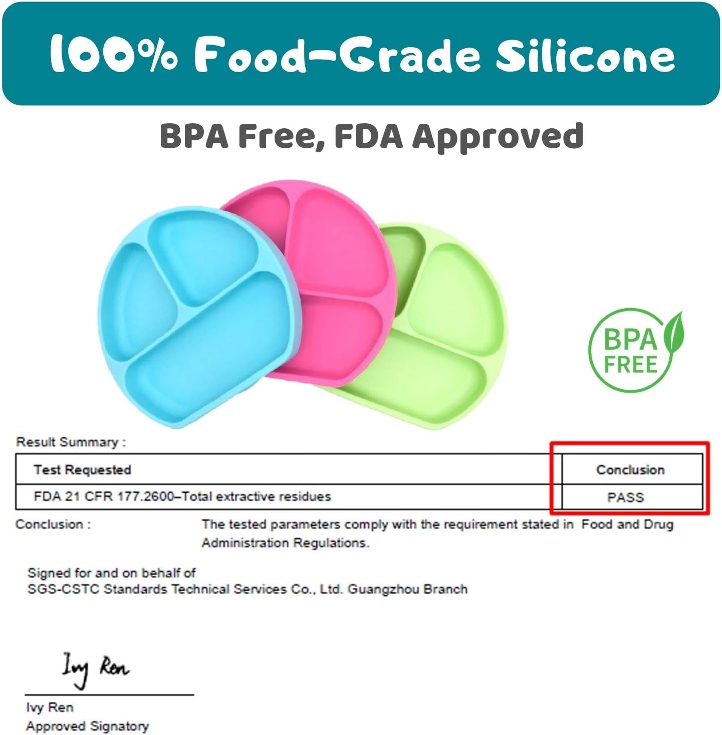 Suction Plate for Toddlers | BPA Free, 100% Food-Grade Silicone | Microwave, Dishwasher and Oven Safe | Stay Put Divided Baby Feeding Plates