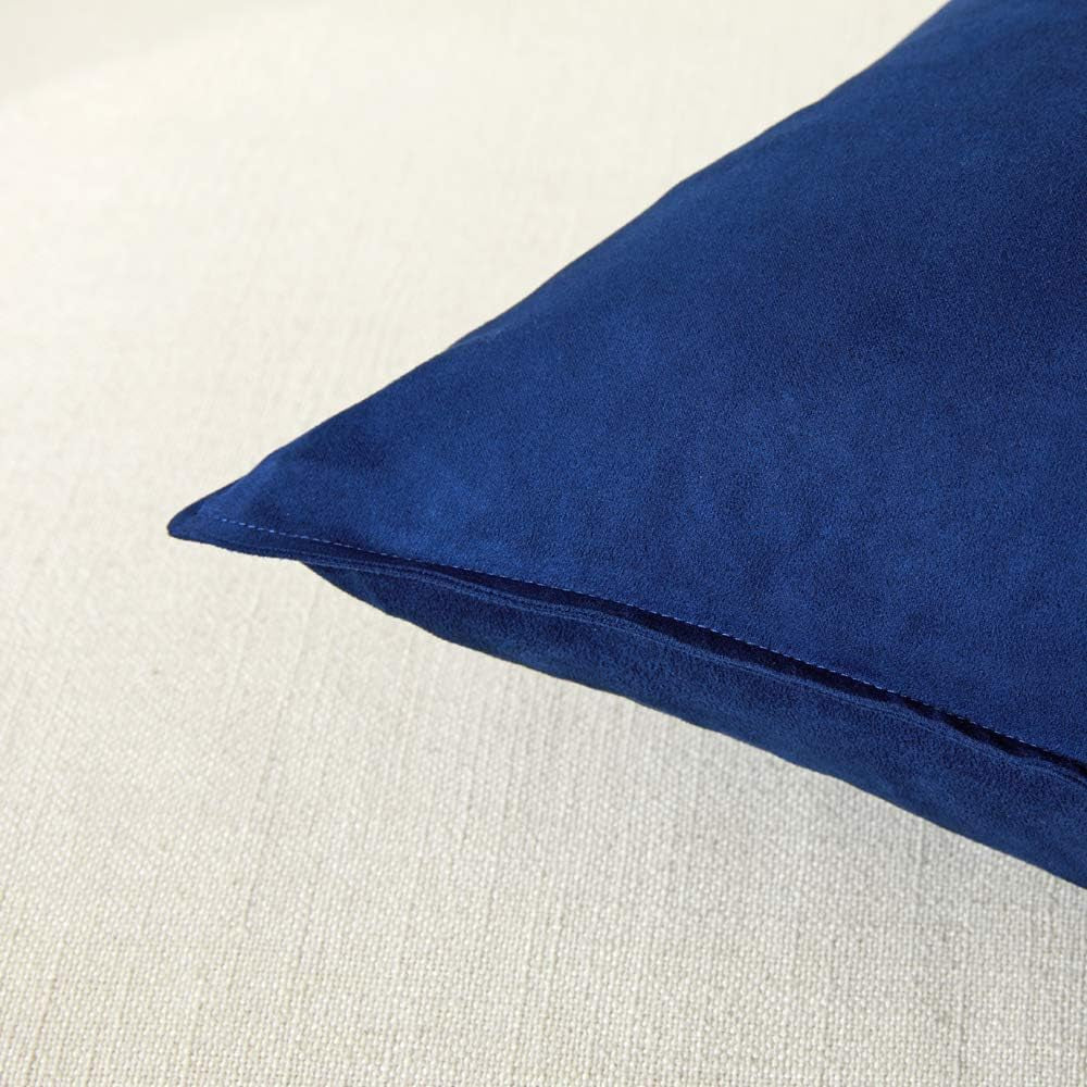 2 Packs Premium Faux Suede Decorative Throw Pillow Covers, Super Soft Square Pillow Case,Solid Cushion Cover for Couch/Sofa/Bedroom (18" X 18", Set of 2, Navy Blue)