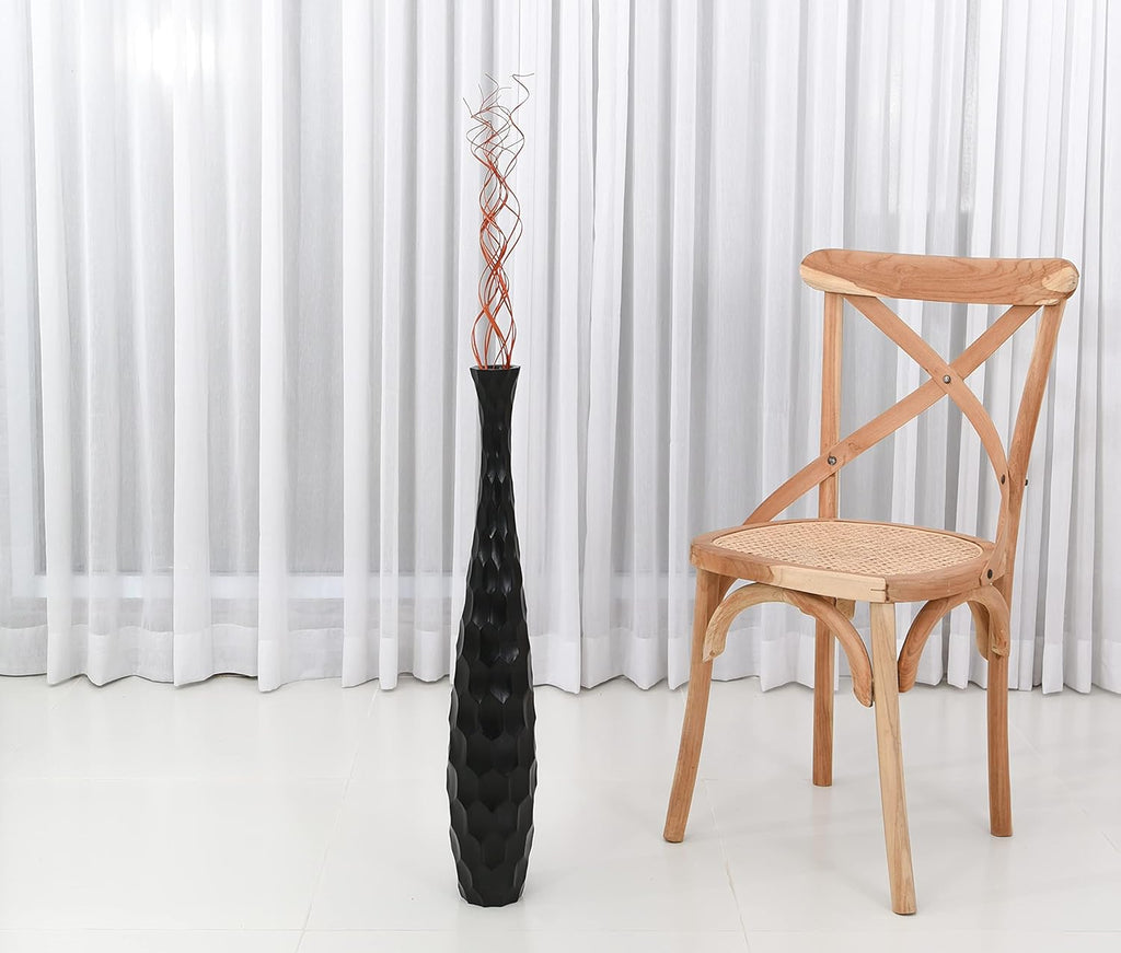 Large Black Home Decor Floor Vase - Wooden 26 Inch Tall Farmhouse Decor Flower Holder for Fake Plant and Pampas Grass
