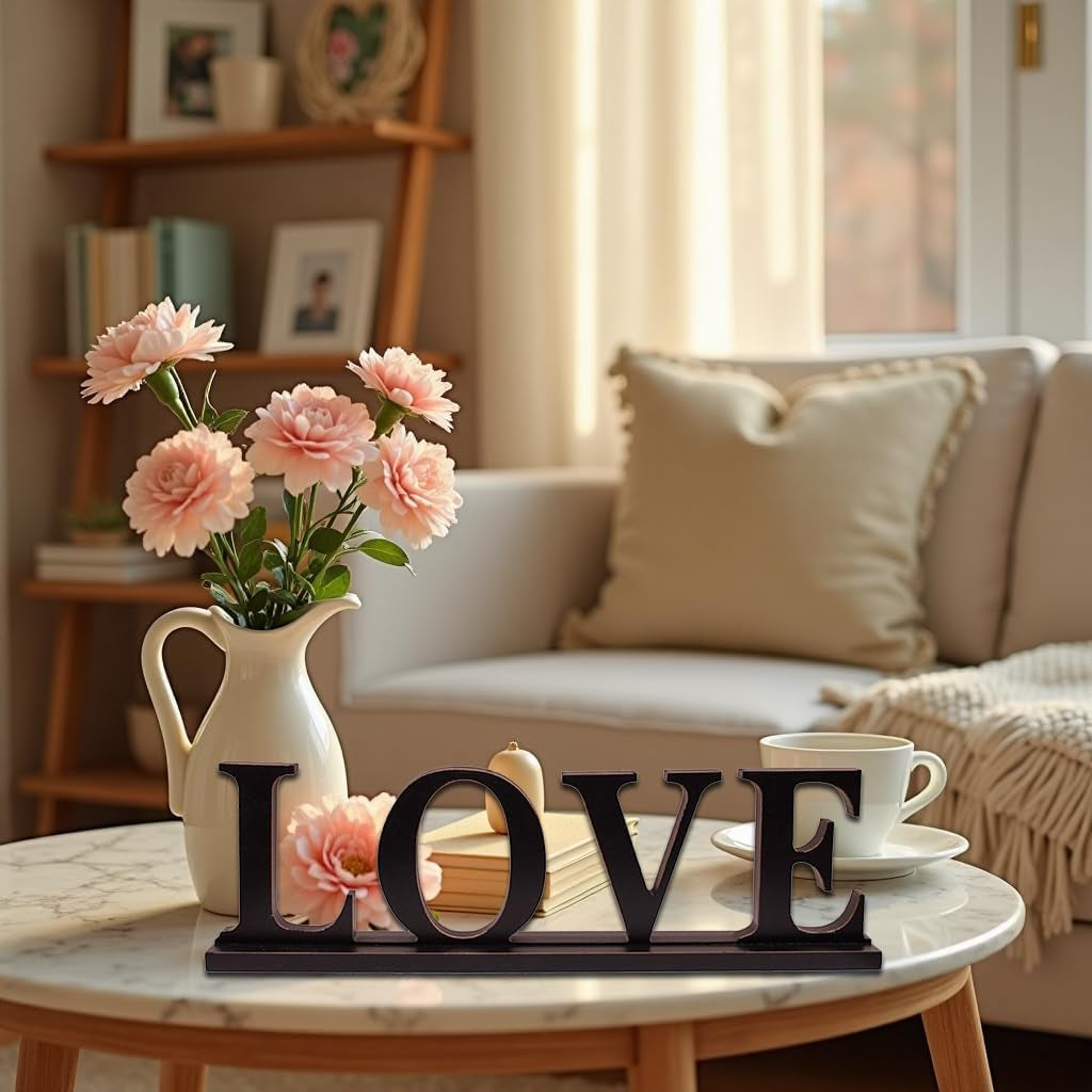 Wood Love Sign Home Decor for Table Mantel Shelf, Free Standing Cutout Block Letter Centerpiece for Valentine'S Day Gifts, Wedding, Room Decoration