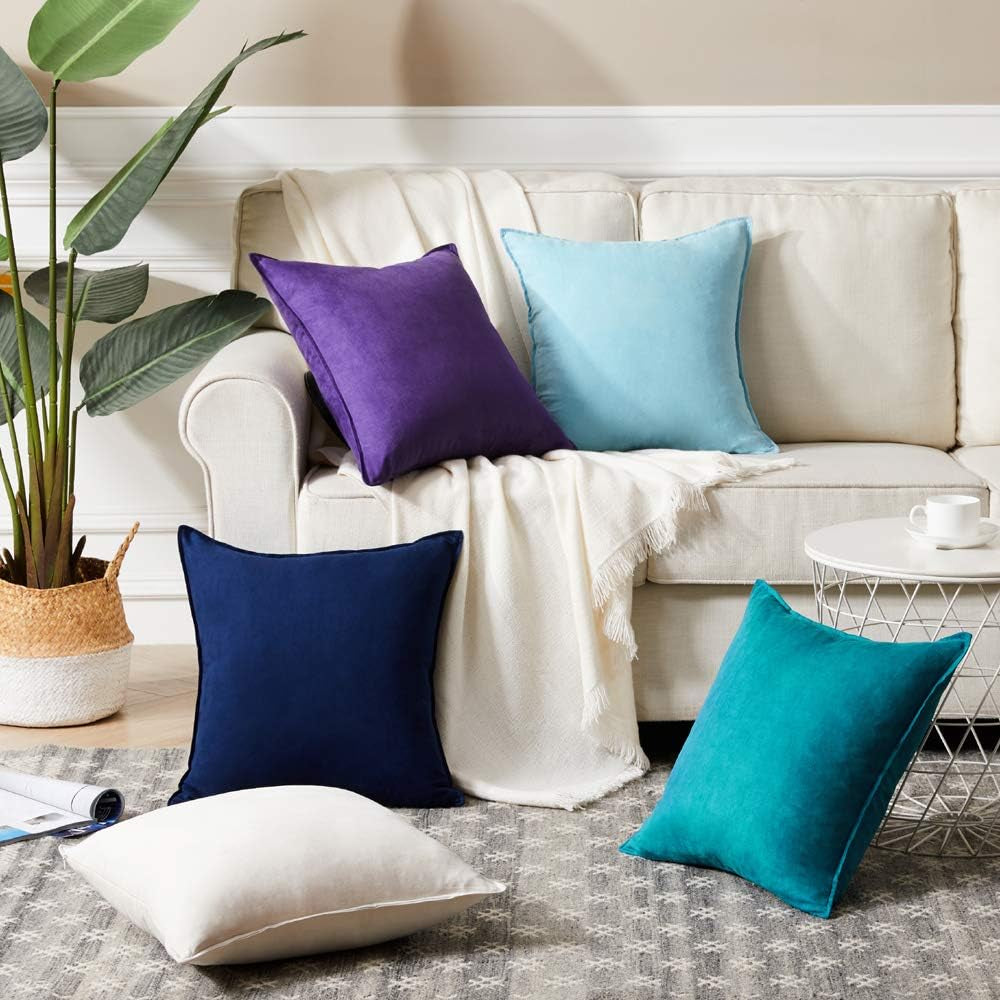 2 Packs Premium Faux Suede Decorative Throw Pillow Covers, Super Soft Square Pillow Case,Solid Cushion Cover for Couch/Sofa/Bedroom (18" X 18", Set of 2, Navy Blue)