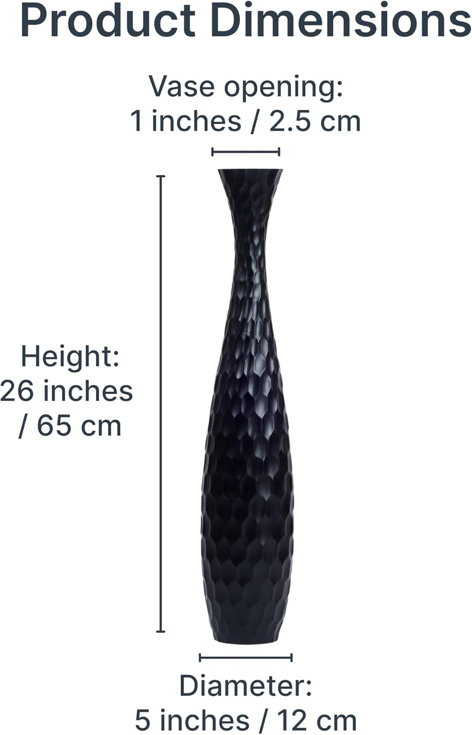 Large Black Home Decor Floor Vase - Wooden 26 Inch Tall Farmhouse Decor Flower Holder for Fake Plant and Pampas Grass