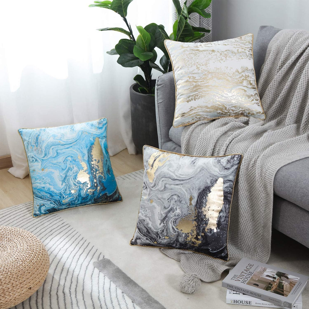 Throw Pillow Covers Cases, Pack of 2, Soft Decorative Luxury Velvet Cushion Covers for Living Room/Couch/Bed/Sofa/Chair/Home Decor Decorations, 18 X 18 (18S070-WH/GD, 45)