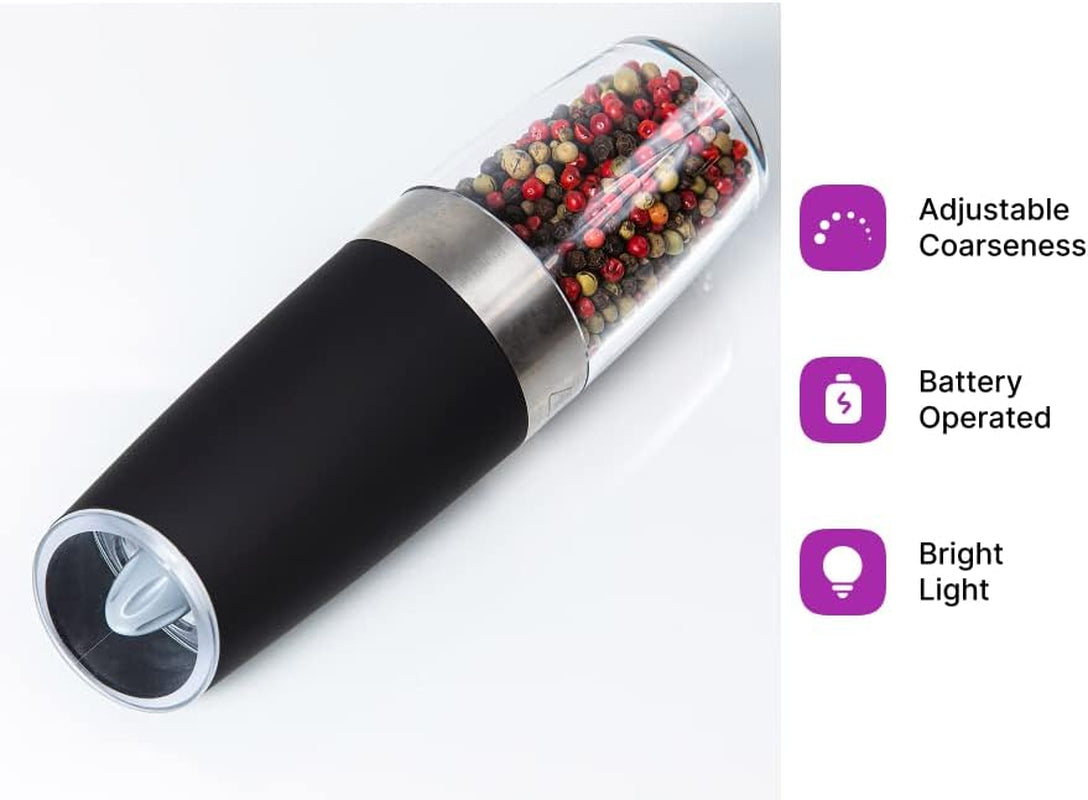 KSL Gravity Electric Salt and Pepper Grinder Set - Christmas Gift - Adjustable Motorized Electrical Powered Auto Shakers-Automatic Power Mill-Automated Battery Electronic Crusher