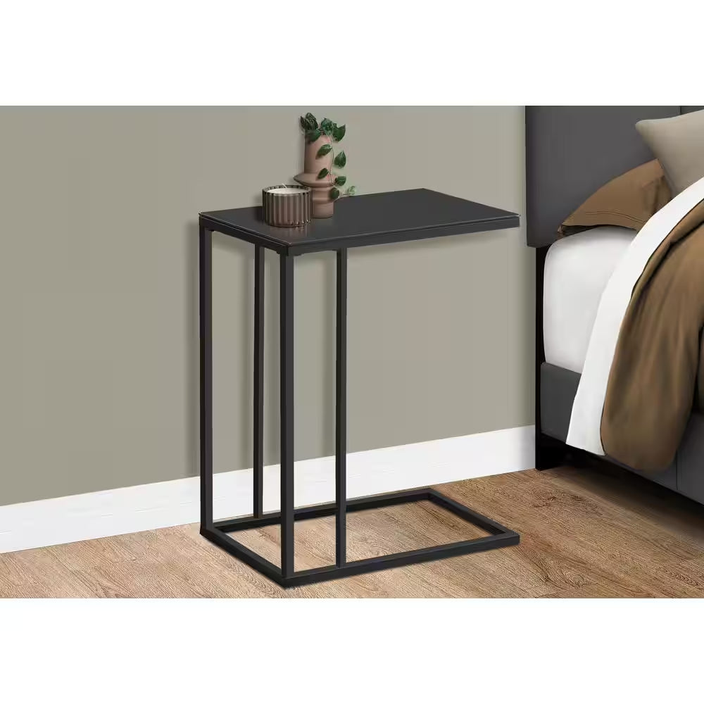 Black Metal and Glass Top Accent Table