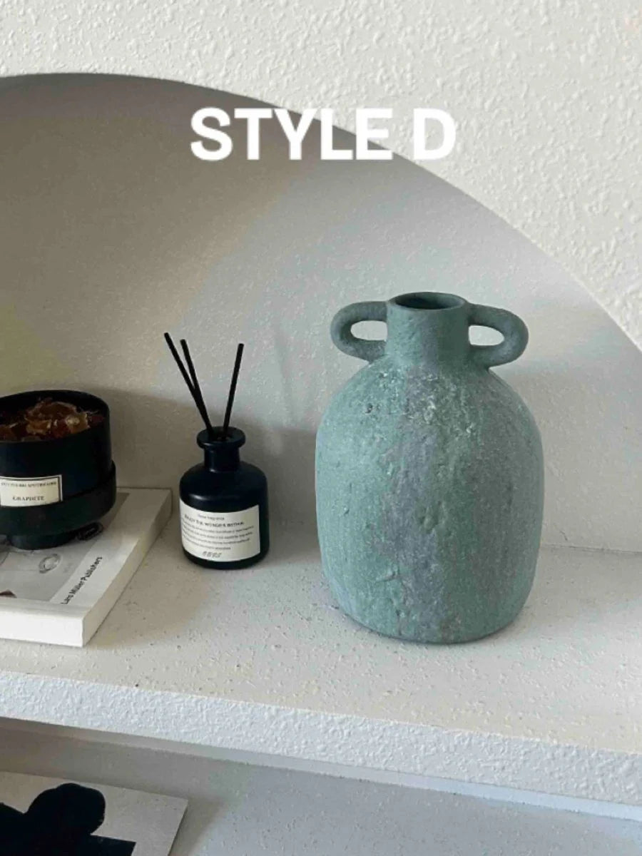 Handmade Wabi Sabi Abstract Pottery Vase, Crude Rustic Decorative Flower Vessel