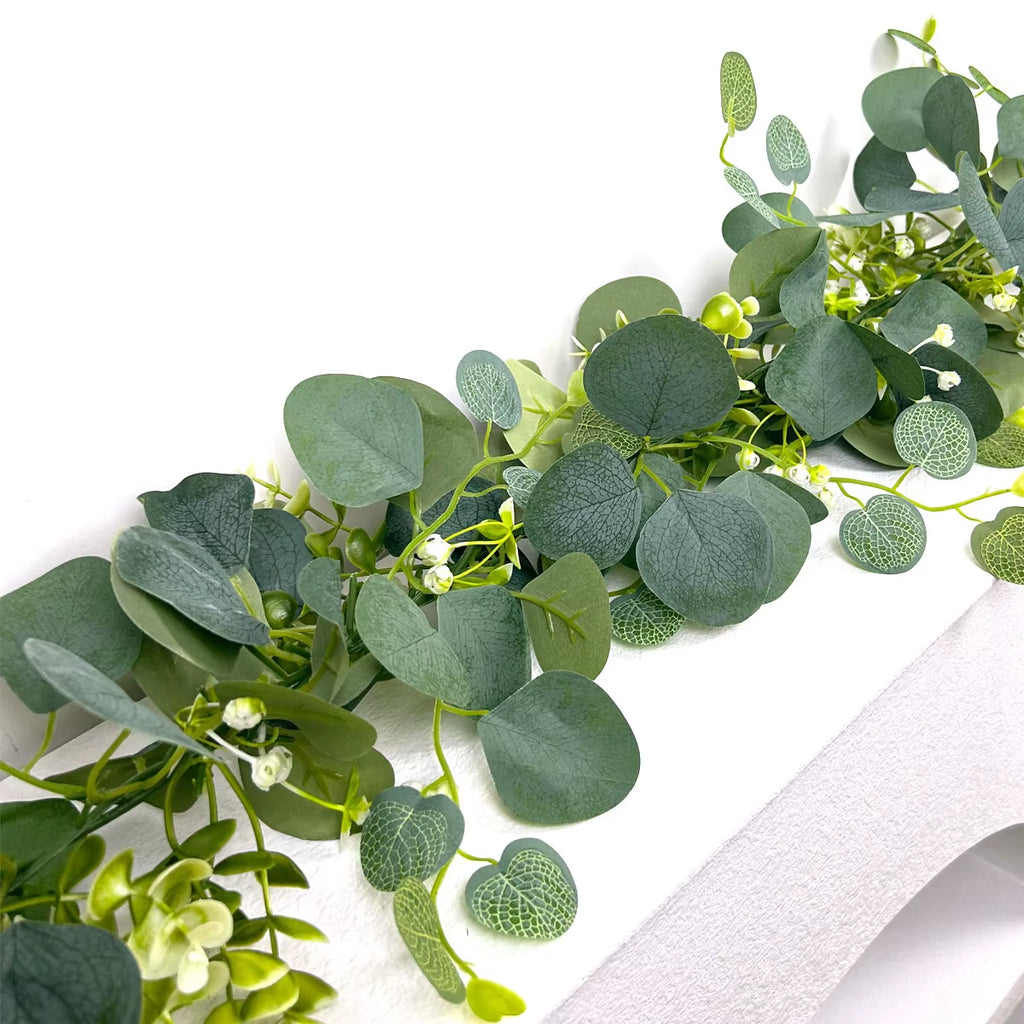 180Cm 1Pc Artificial Eucalyptus Leaves Greenery Garland Faux Plant Spring Vine with White Flowers Berries for Wedding Home Decor