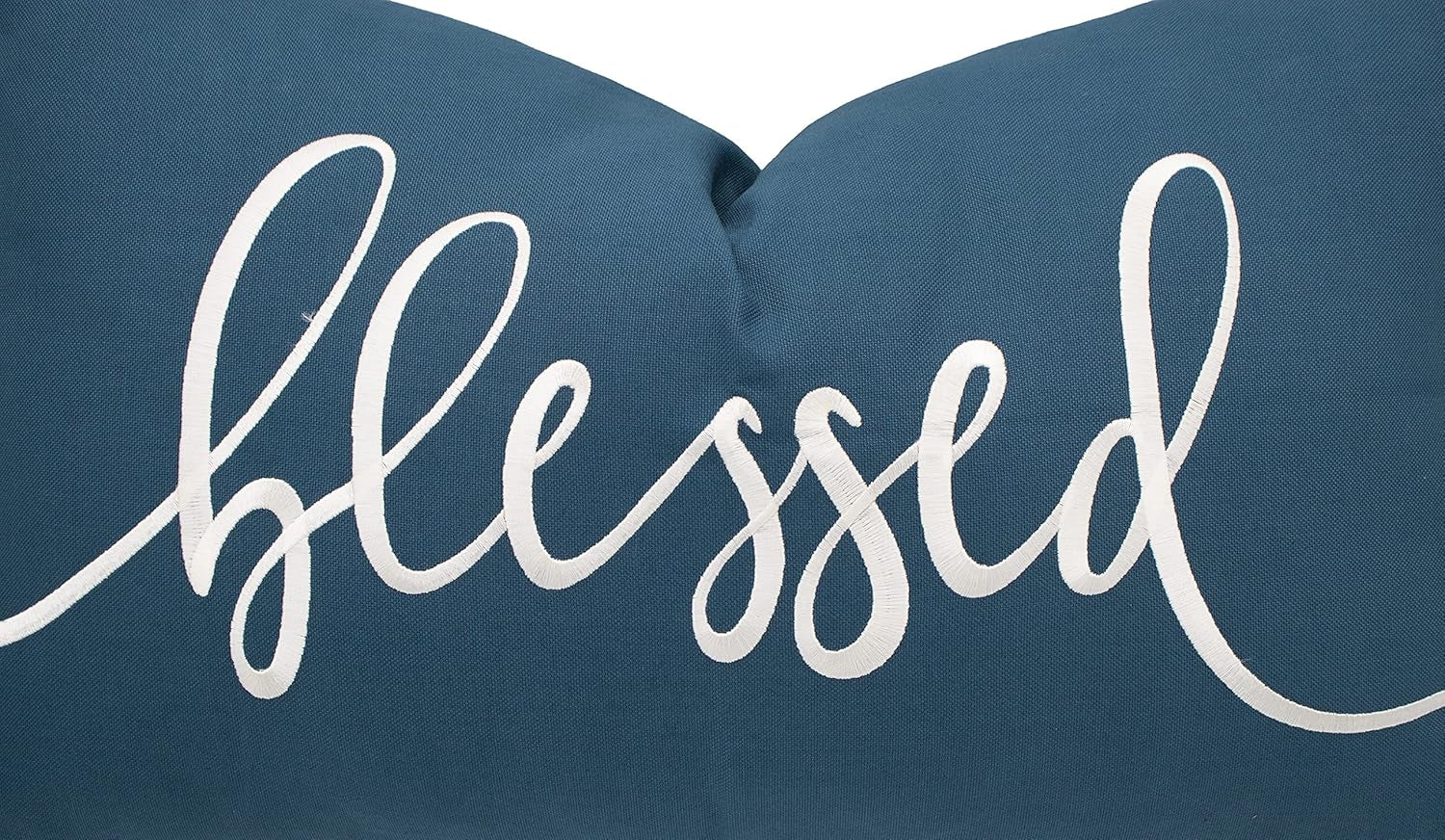 Blessed Lumbar Pillow Cover 12X20 – Teal Cotton Embroidered Throw Cushion – Christian Inspirational Faith Gift