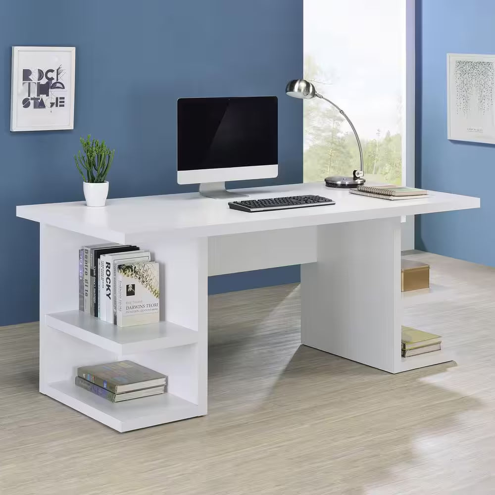 Alice 70.75 In. White Writing Desk with Open Shelves