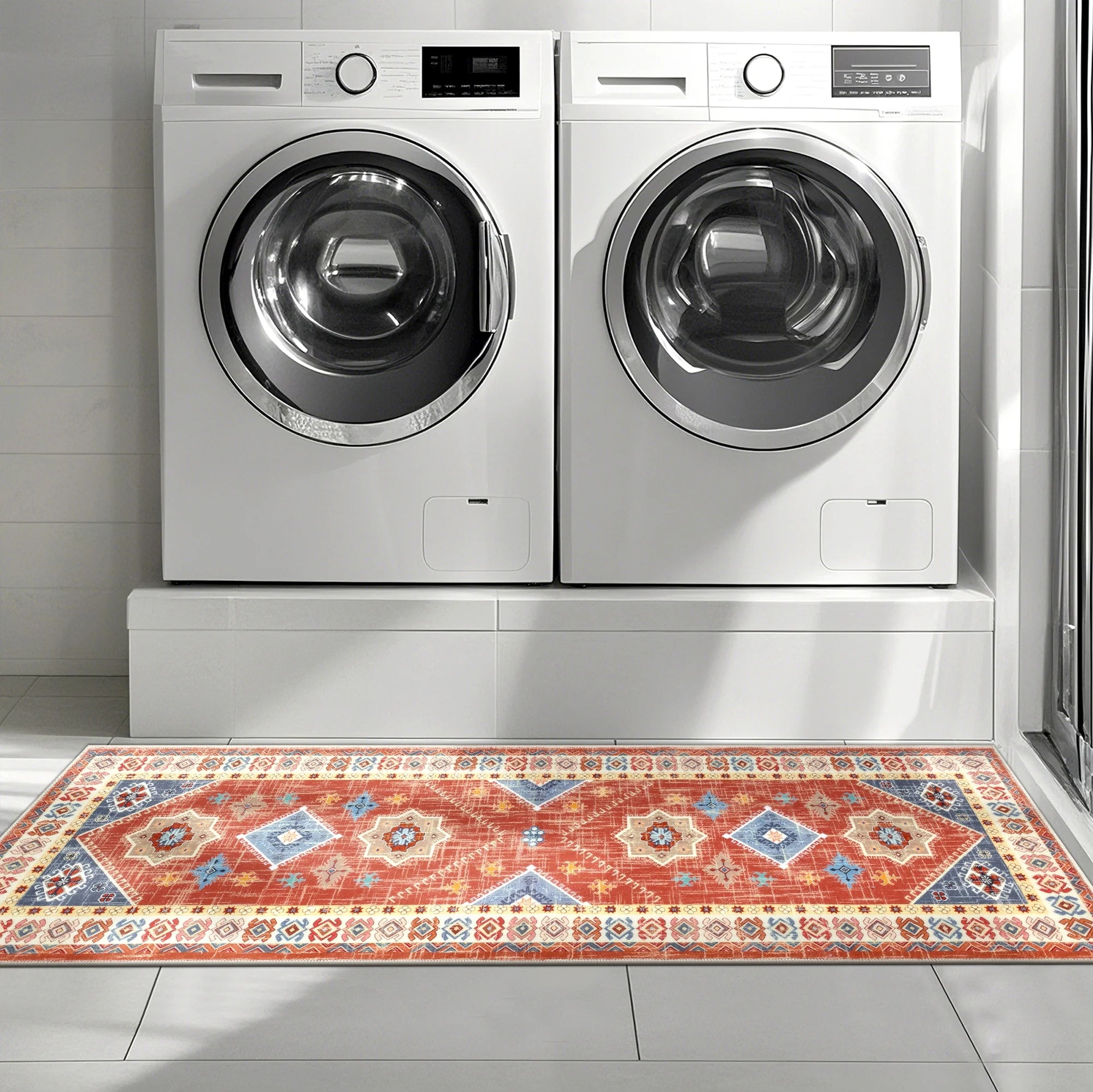 Vintage Kitchen Rug Set, 3 Piece Non-Slip Kitchen Mat Machine Washable Runner Rug for Home Floor and Living Room, Red